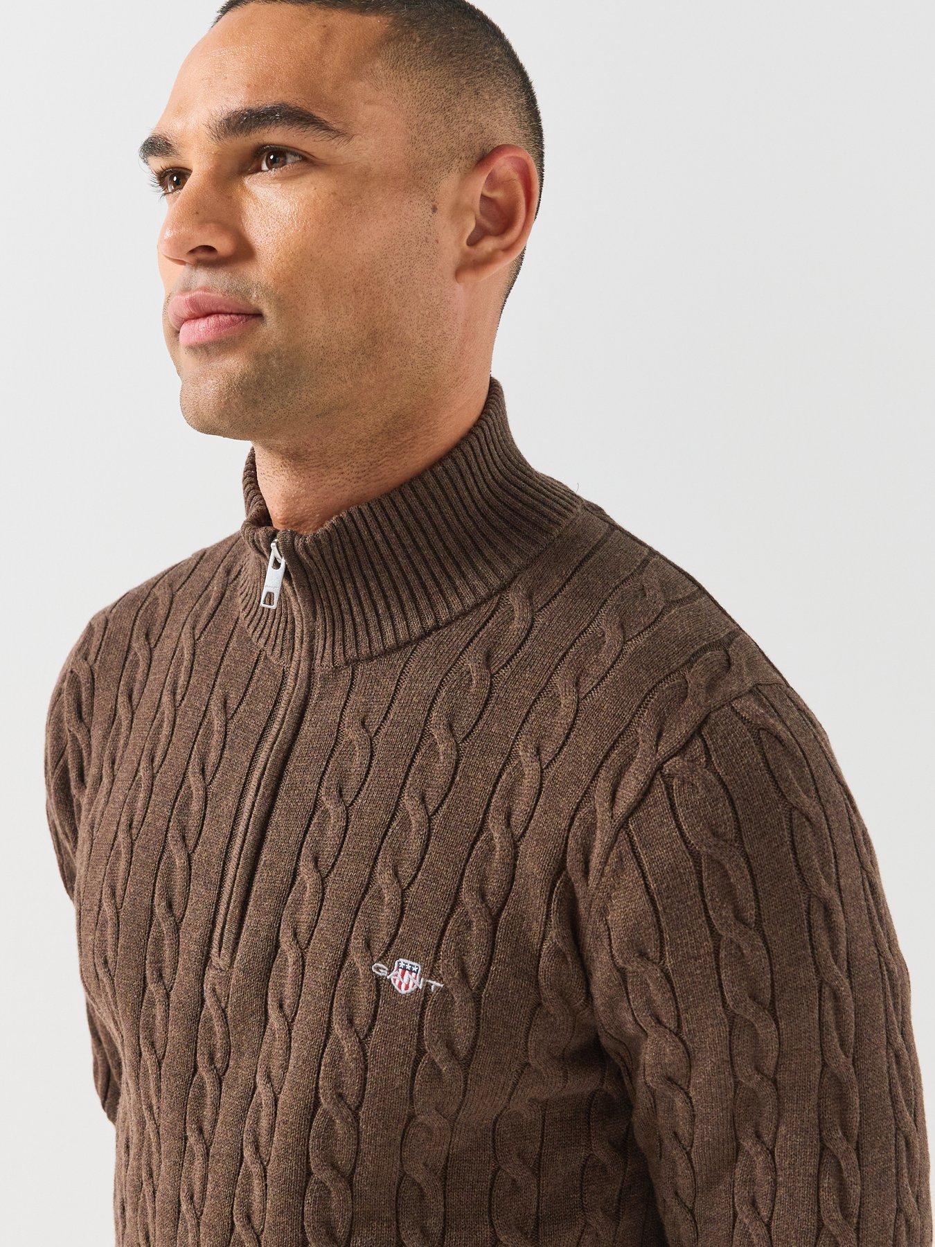 Image 5 of 6 of GANT Cotton Cable Half Zip Knitted Jumper - Dark Brown
