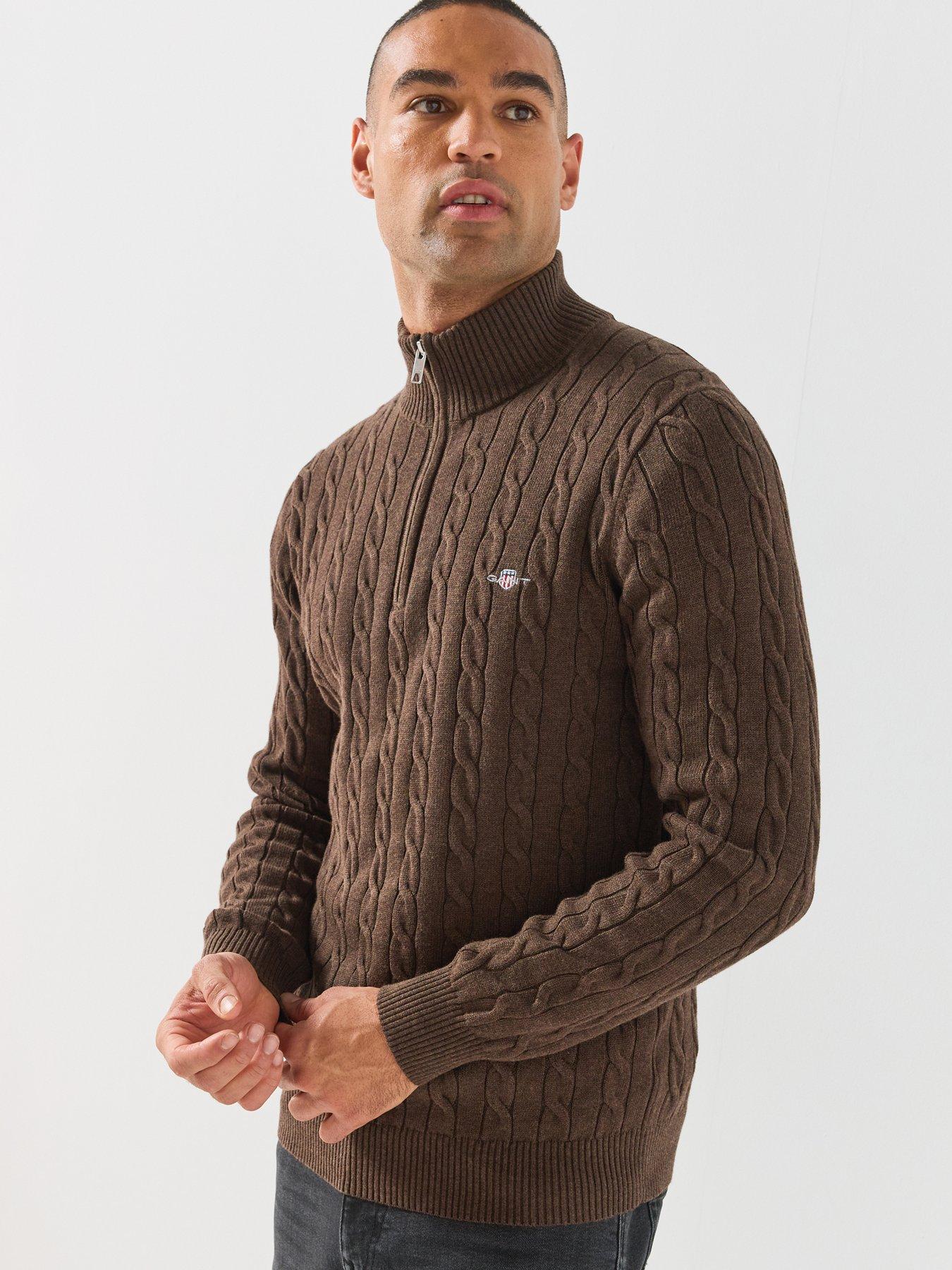Image 6 of 6 of GANT Cotton Cable Half Zip Knitted Jumper - Dark Brown