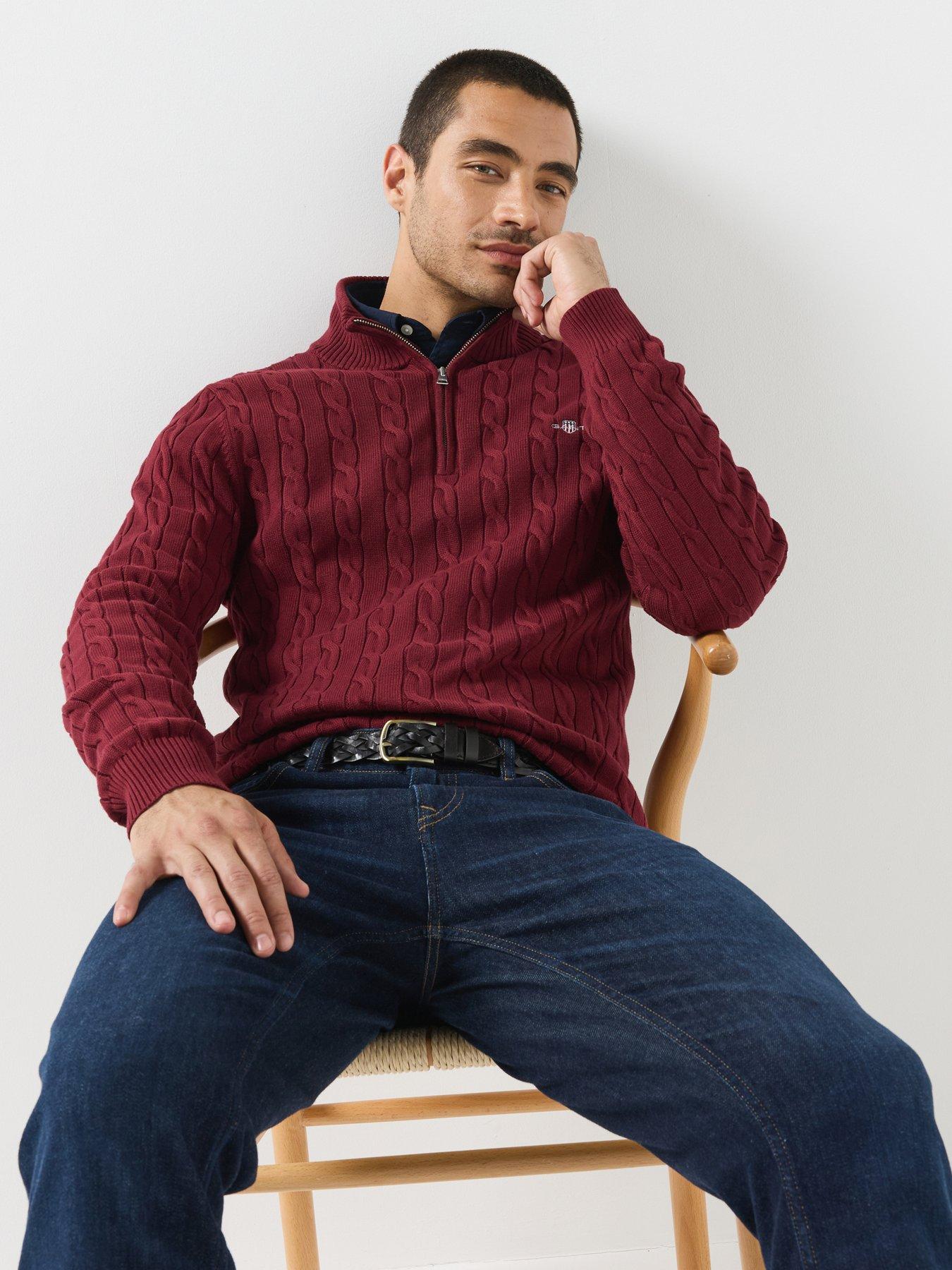Image 1 of 5 of GANT Gant Cotton Cable Half Zip Knitted Jumper - Purple