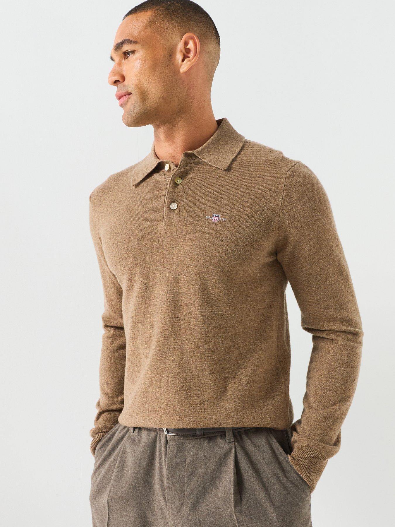 Image 1 of 5 of GANT Superfine Lambswool Knitted Polo - Brown