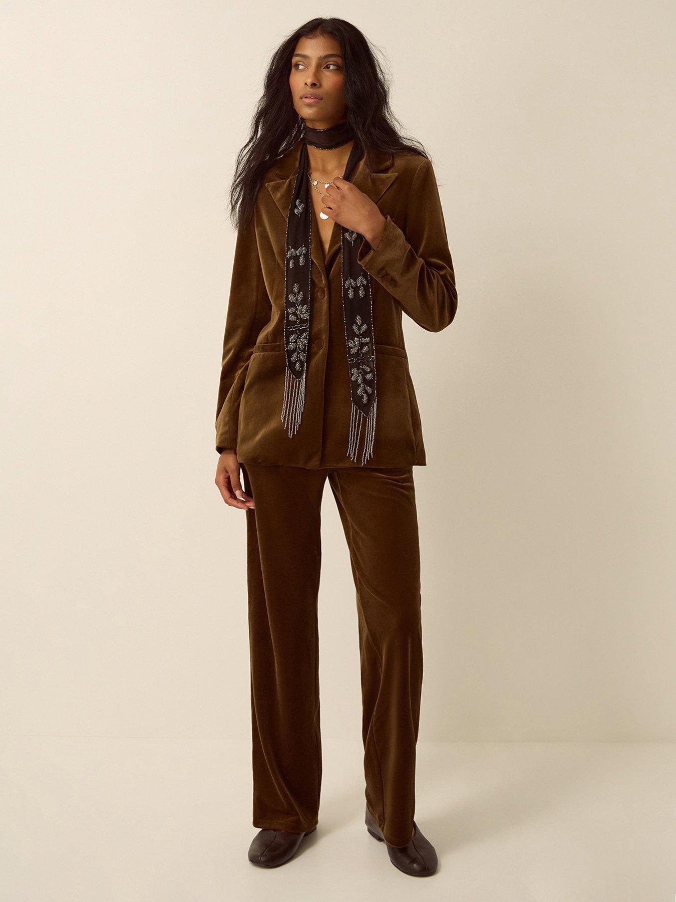 Image 3 of 5 of Monsoon Womens Mila Straight Leg Velvet Trousers - Green