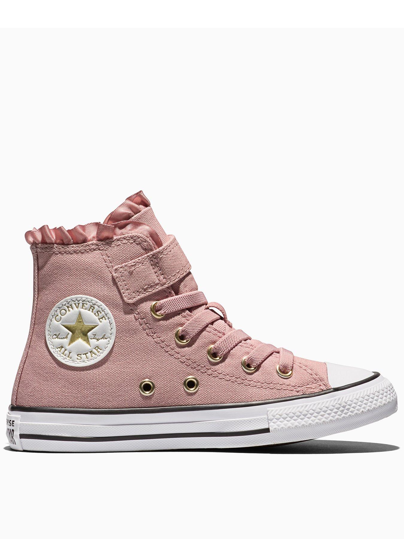 Image 1 of 5 of Converse Girls Chuck Taylor All Star Hi Frill Strap Trainers - Pink