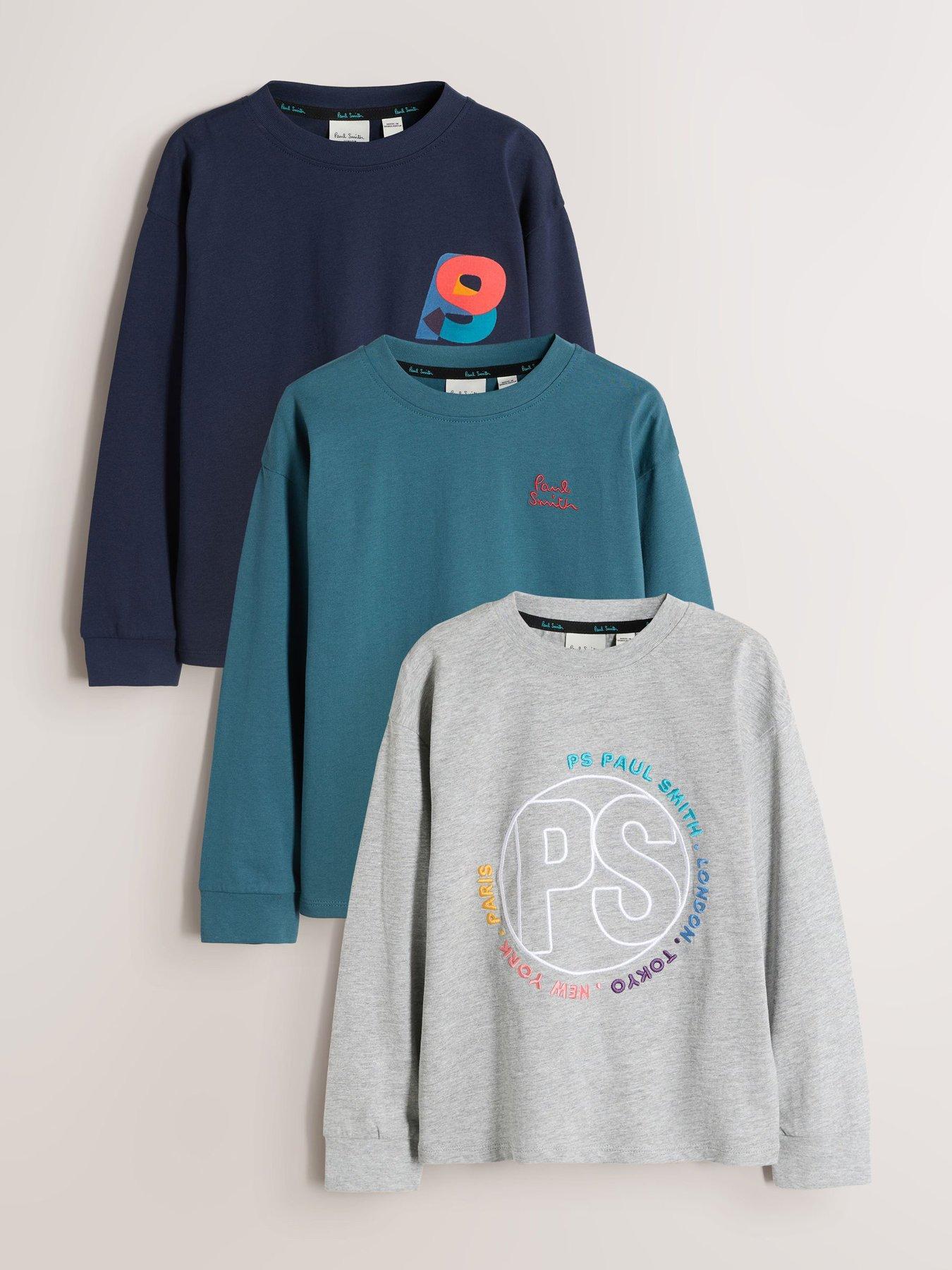 Paul Smith Junior Boys 3 Pack Long Sleeve Blue/grey Graphic Tshirts - Multi
