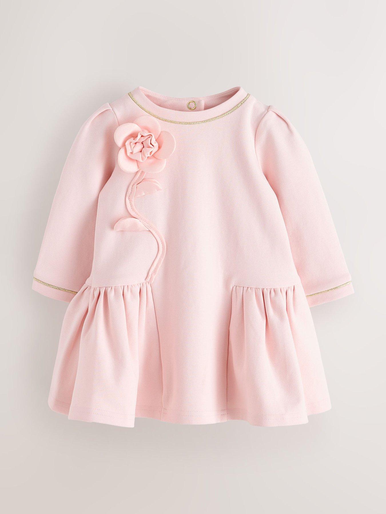 Image 1 of 5 of Ted Baker Baby Girls Long Sleeve 3d Flower Placement Ponte Dress - Pink