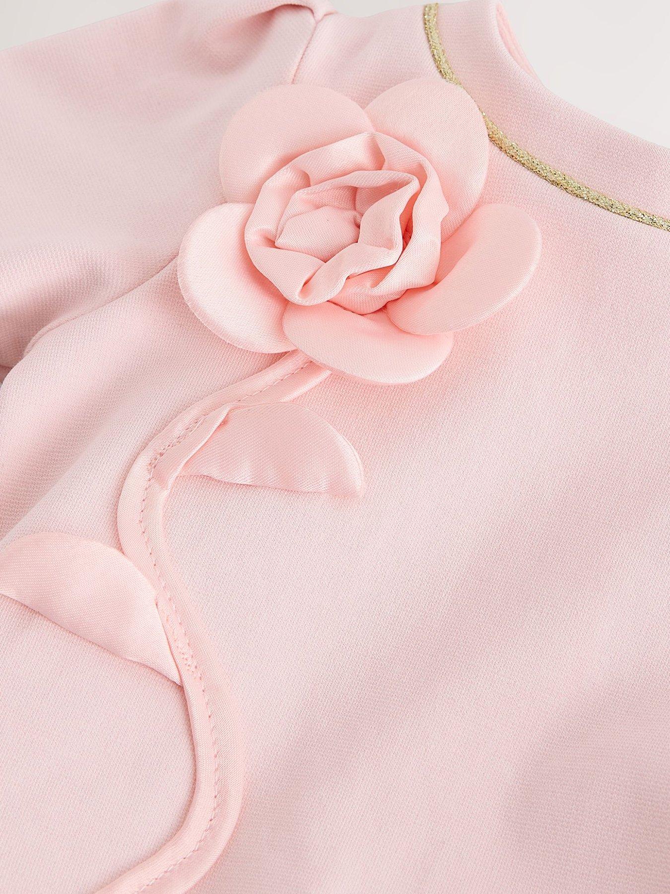 Image 3 of 5 of Ted Baker Baby Girls Long Sleeve 3d Flower Placement Ponte Dress - Pink