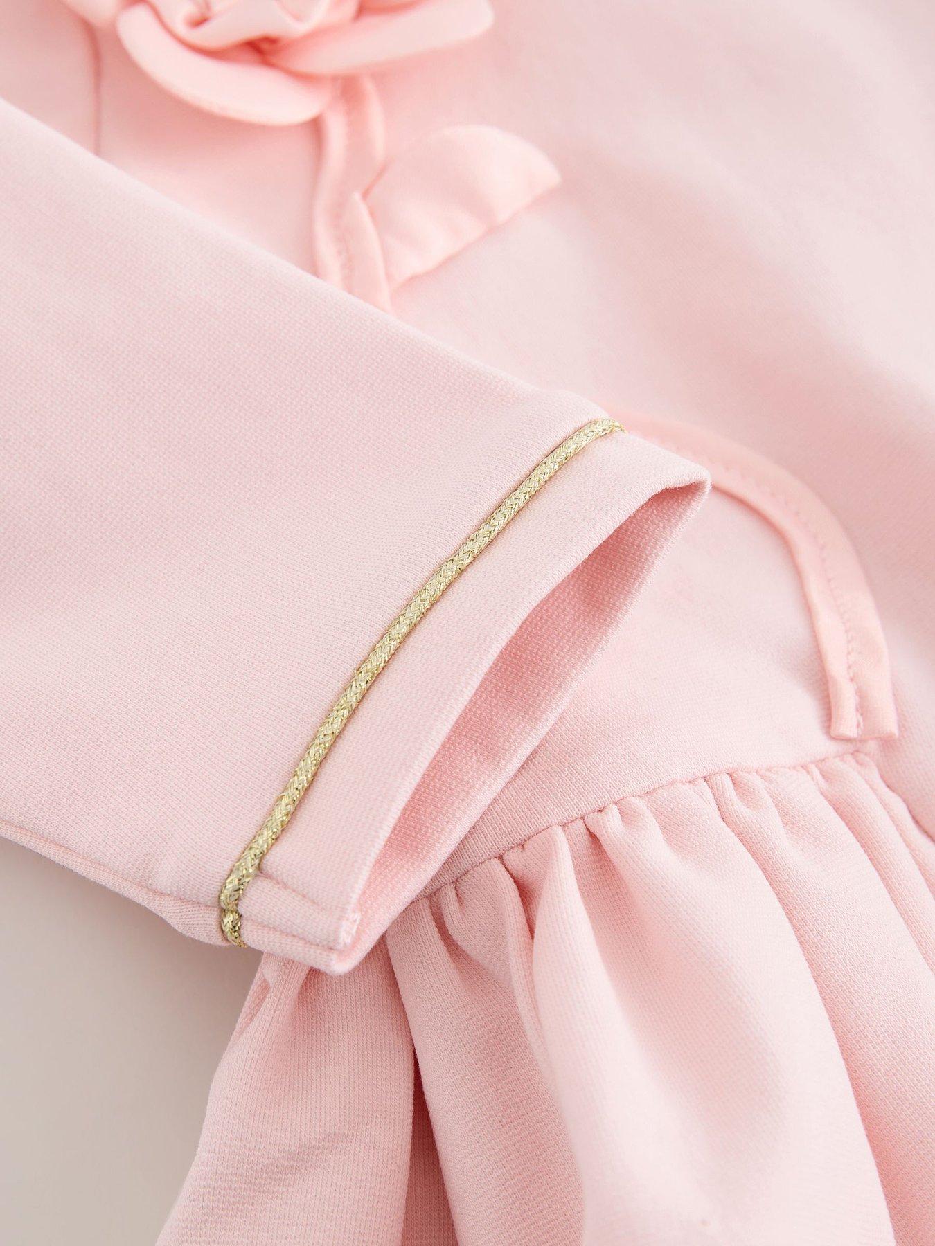 Image 5 of 5 of Ted Baker Baby Girls Long Sleeve 3d Flower Placement Ponte Dress - Pink