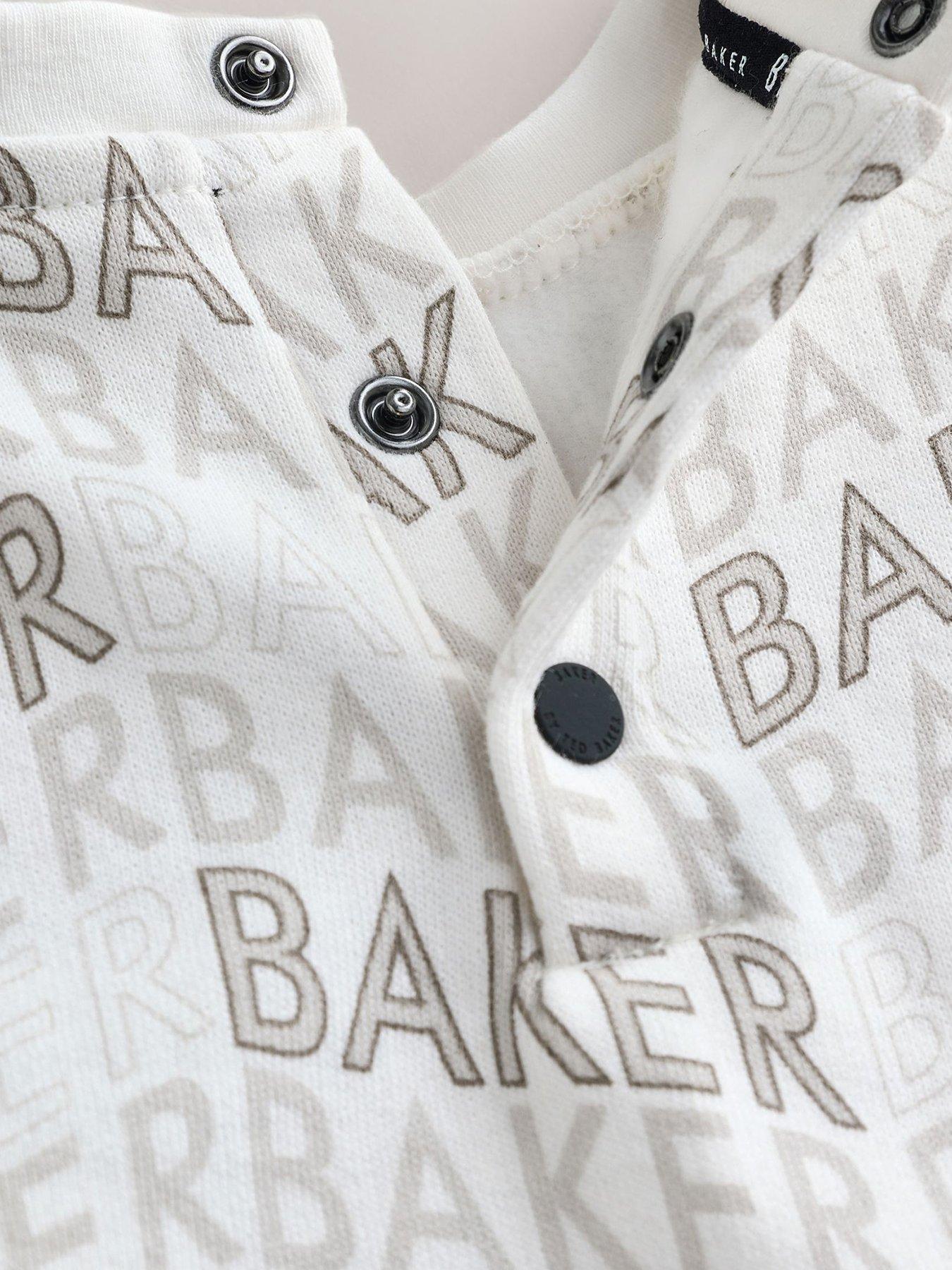 Image 3 of 5 of Baker by Ted Baker Baby Boys Letter Print Mockable Rompersuit - Beige