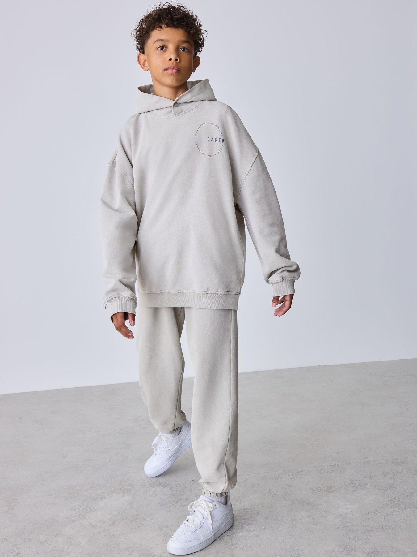 Image 1 of 7 of Ted Baker Boys Oversized Washed Hoodie And Joggers Set - Beige