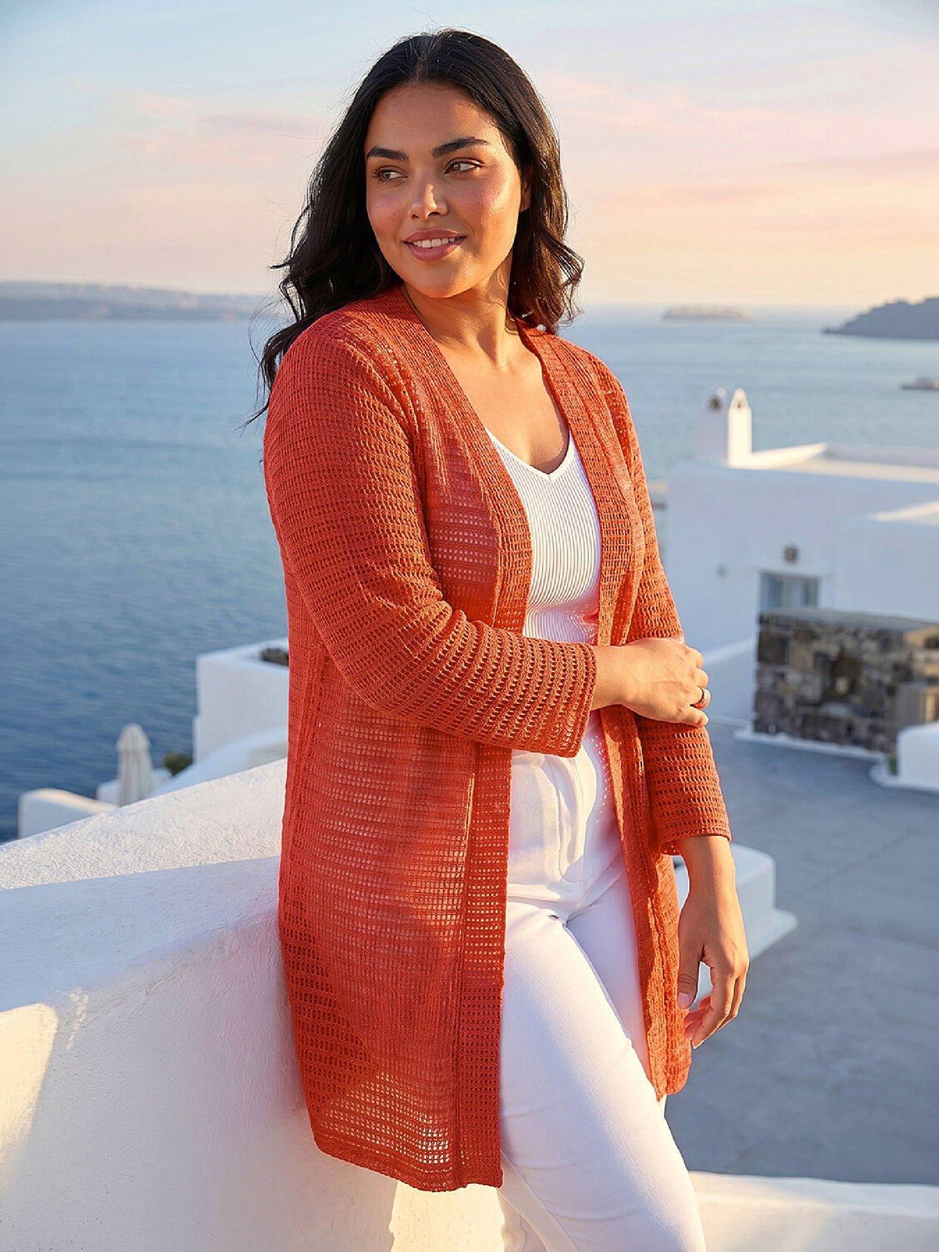 Roman Sequin Cardigan, Orange, Size 18, Women