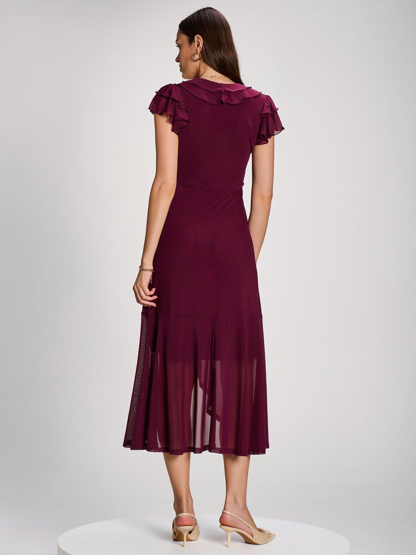 Image 2 of 7 of Jolie Moi Ruffled Mesh Maxi Dress - Purple