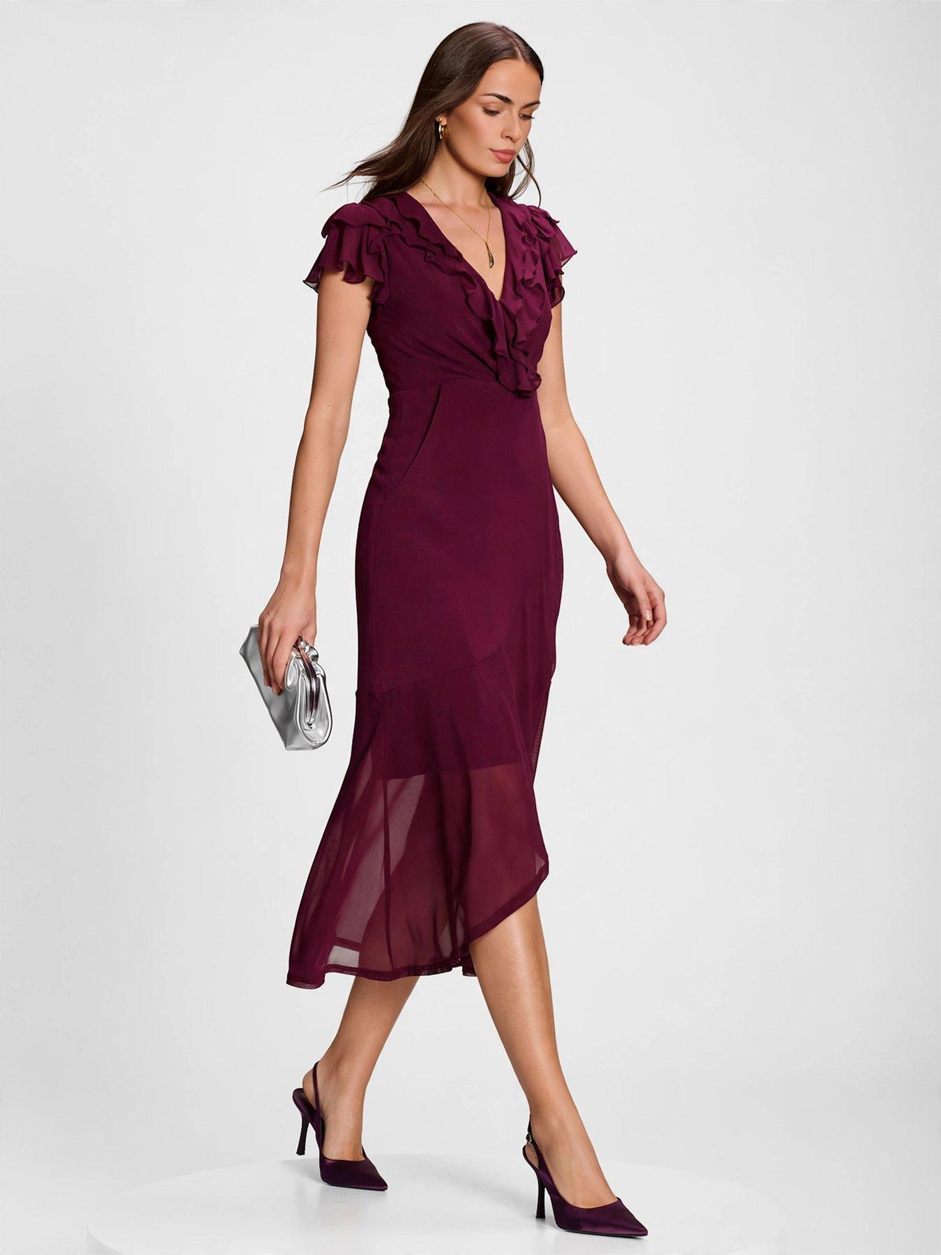 Image 3 of 7 of Jolie Moi Ruffled Mesh Maxi Dress - Purple