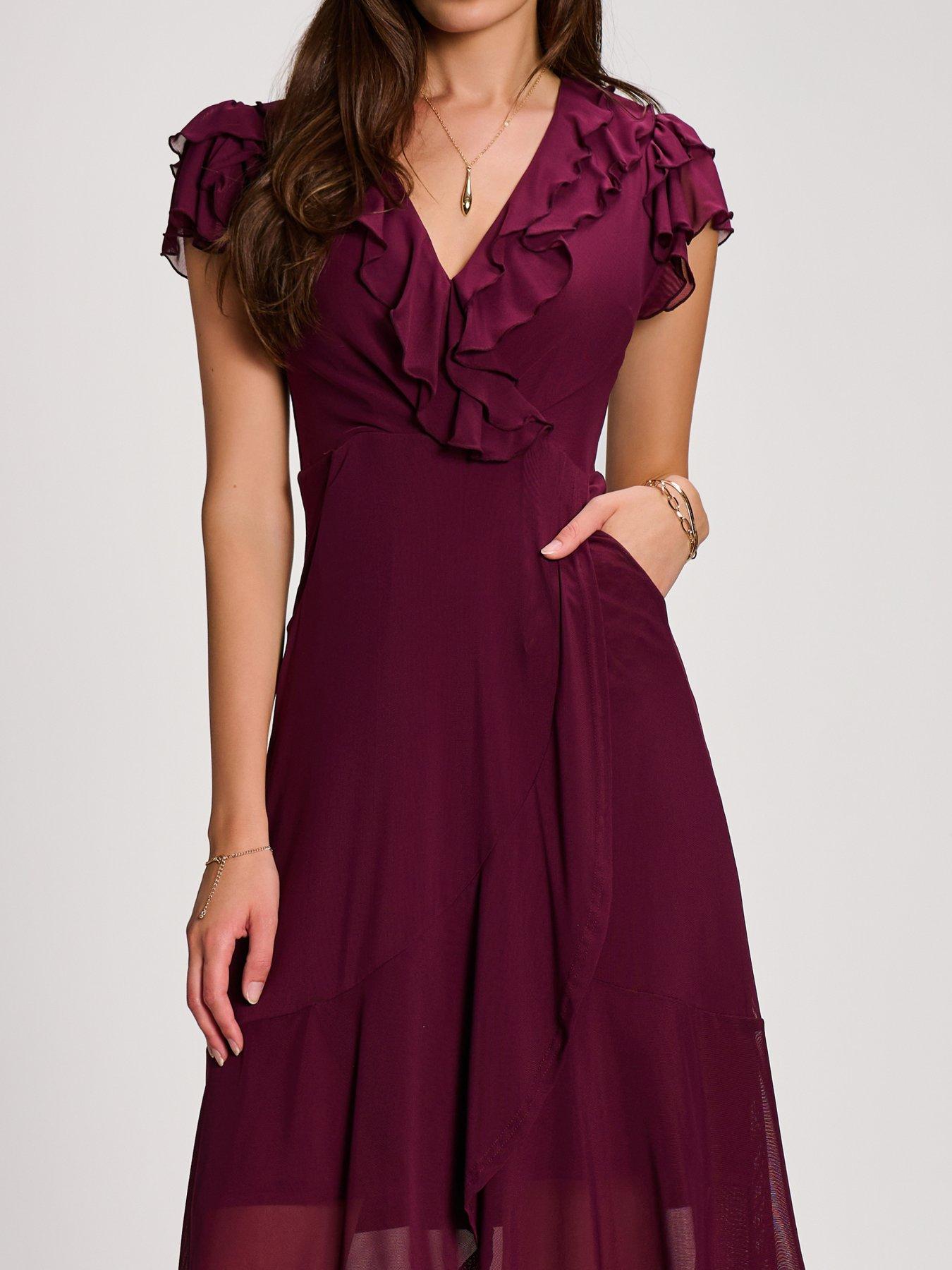 Image 4 of 7 of Jolie Moi Ruffled Mesh Maxi Dress - Purple