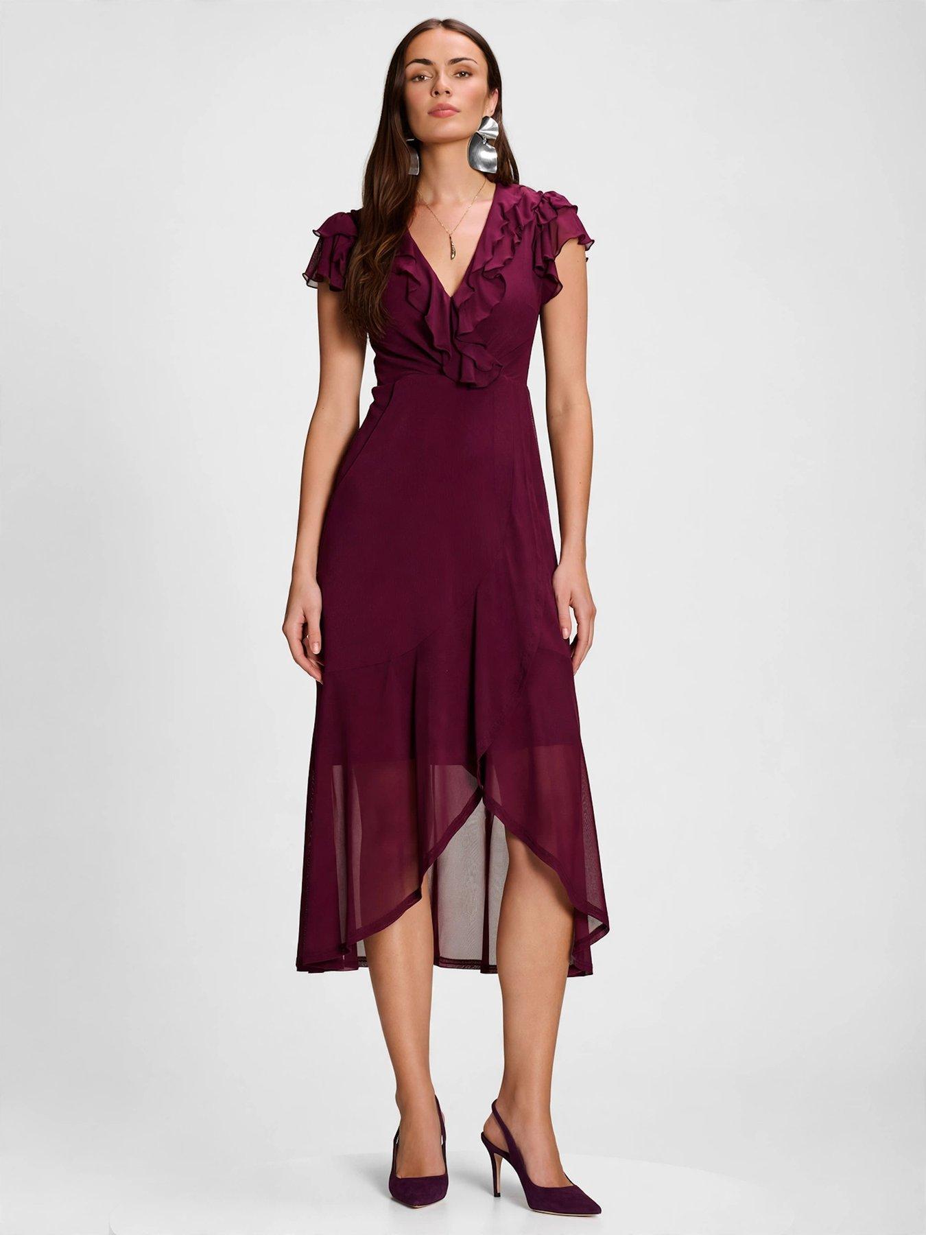 Image 5 of 7 of Jolie Moi Ruffled Mesh Maxi Dress - Purple