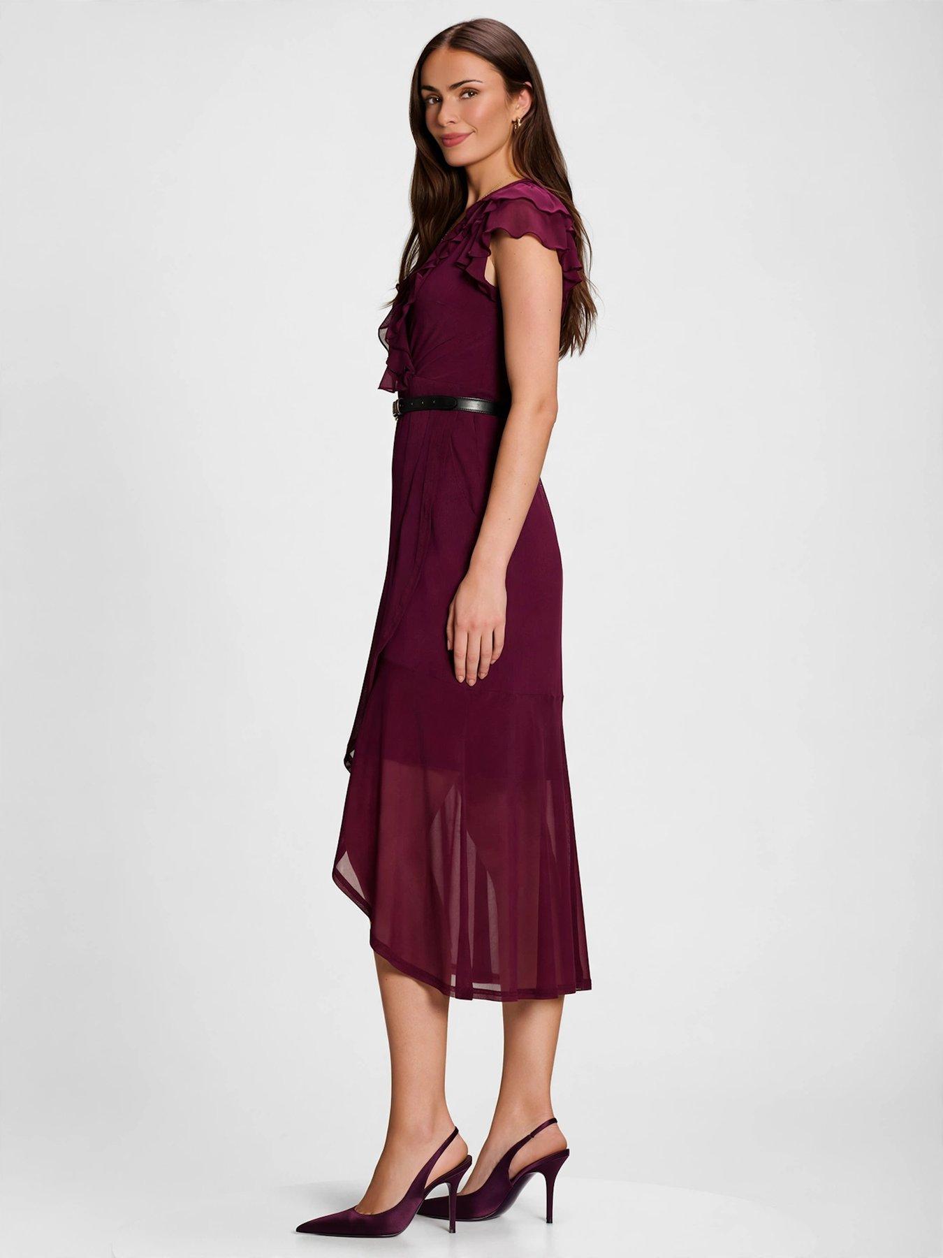 Image 7 of 7 of Jolie Moi Ruffled Mesh Maxi Dress - Purple