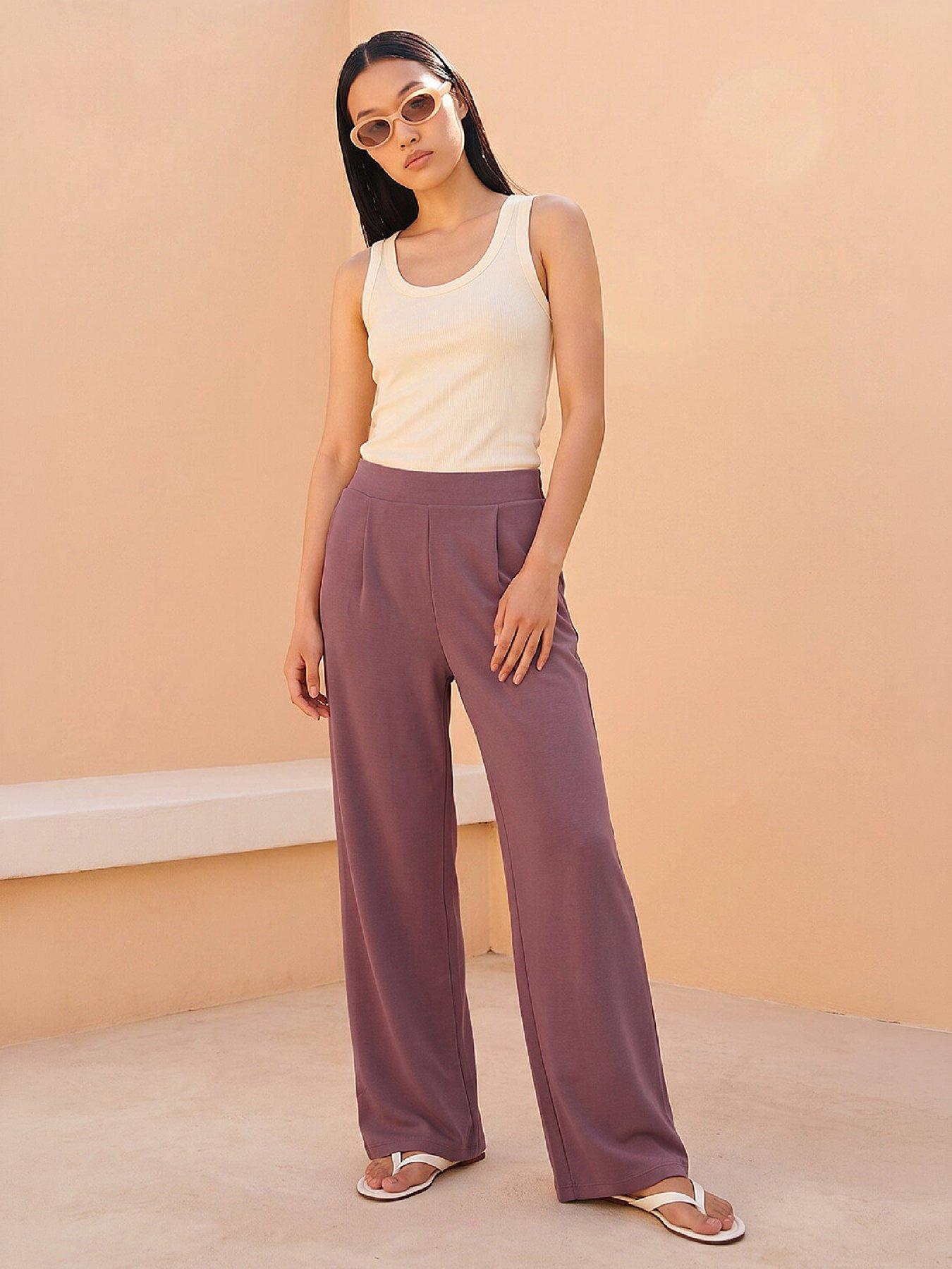 Dusk Women's Mauve Soft Wide Leg Stretch Trouser In | Size: 12 - Image 3