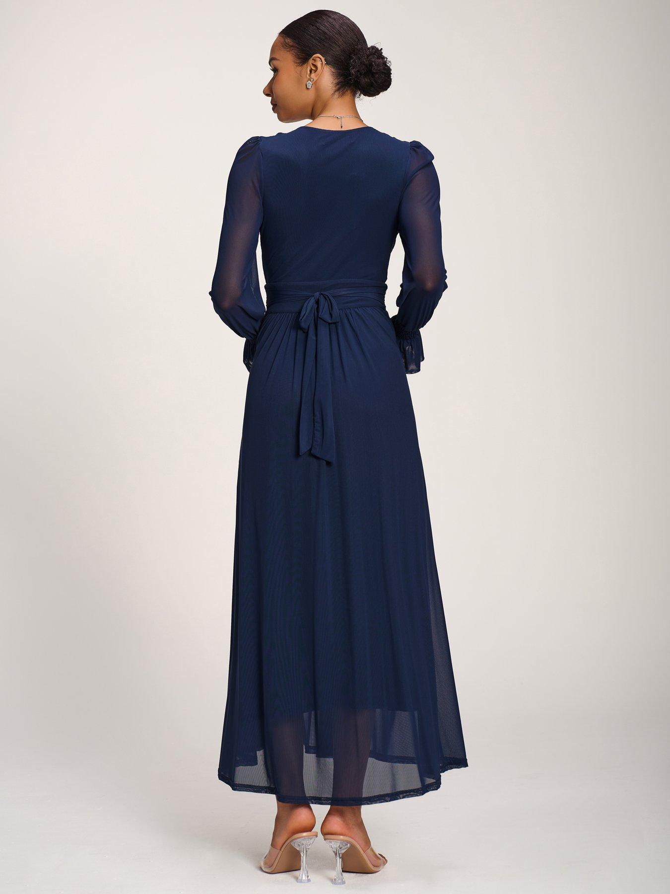 Image 2 of 7 of Jolie Moi Long Sleeve Mesh Maxi Dress - Navy