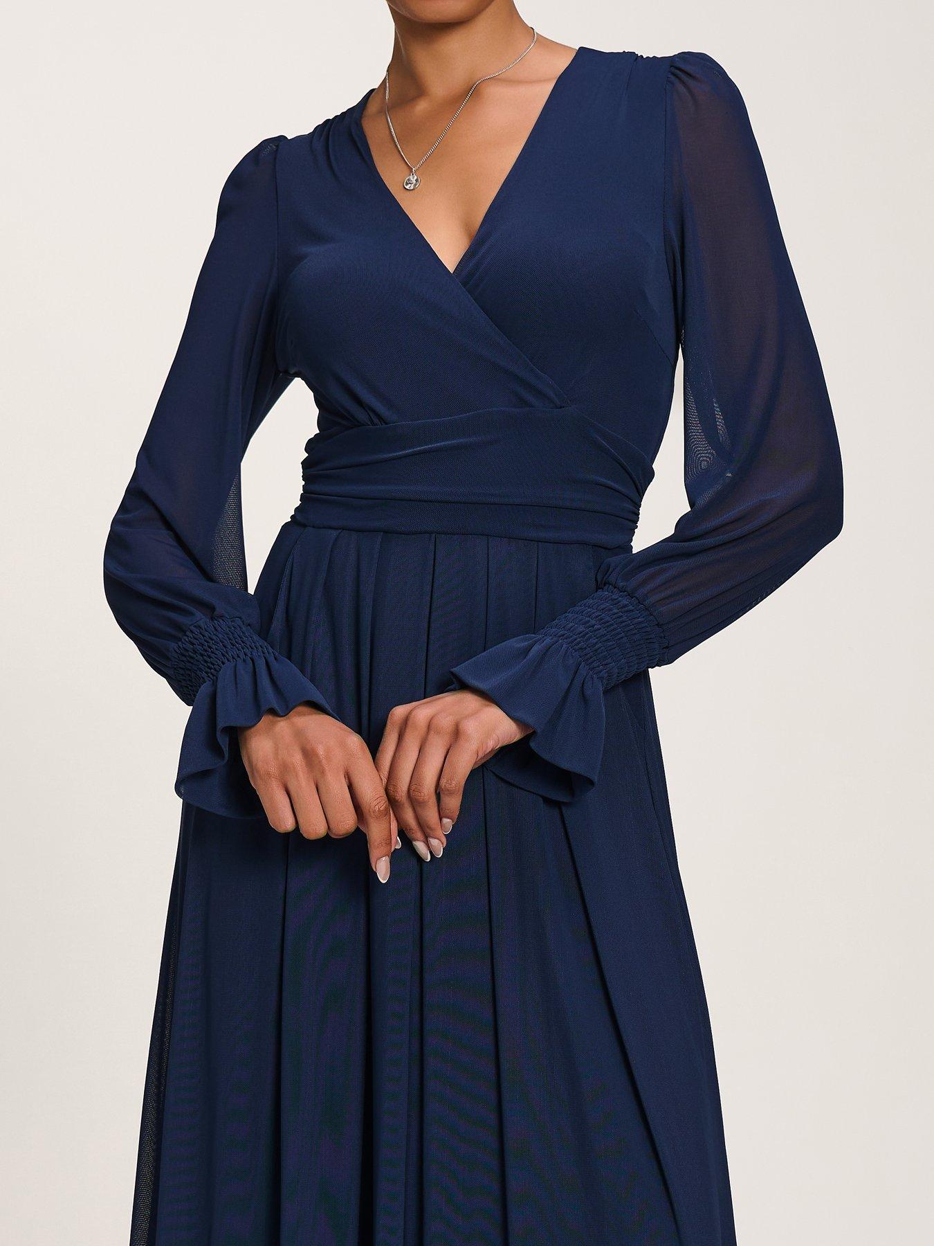 Image 4 of 7 of Jolie Moi Long Sleeve Mesh Maxi Dress - Navy