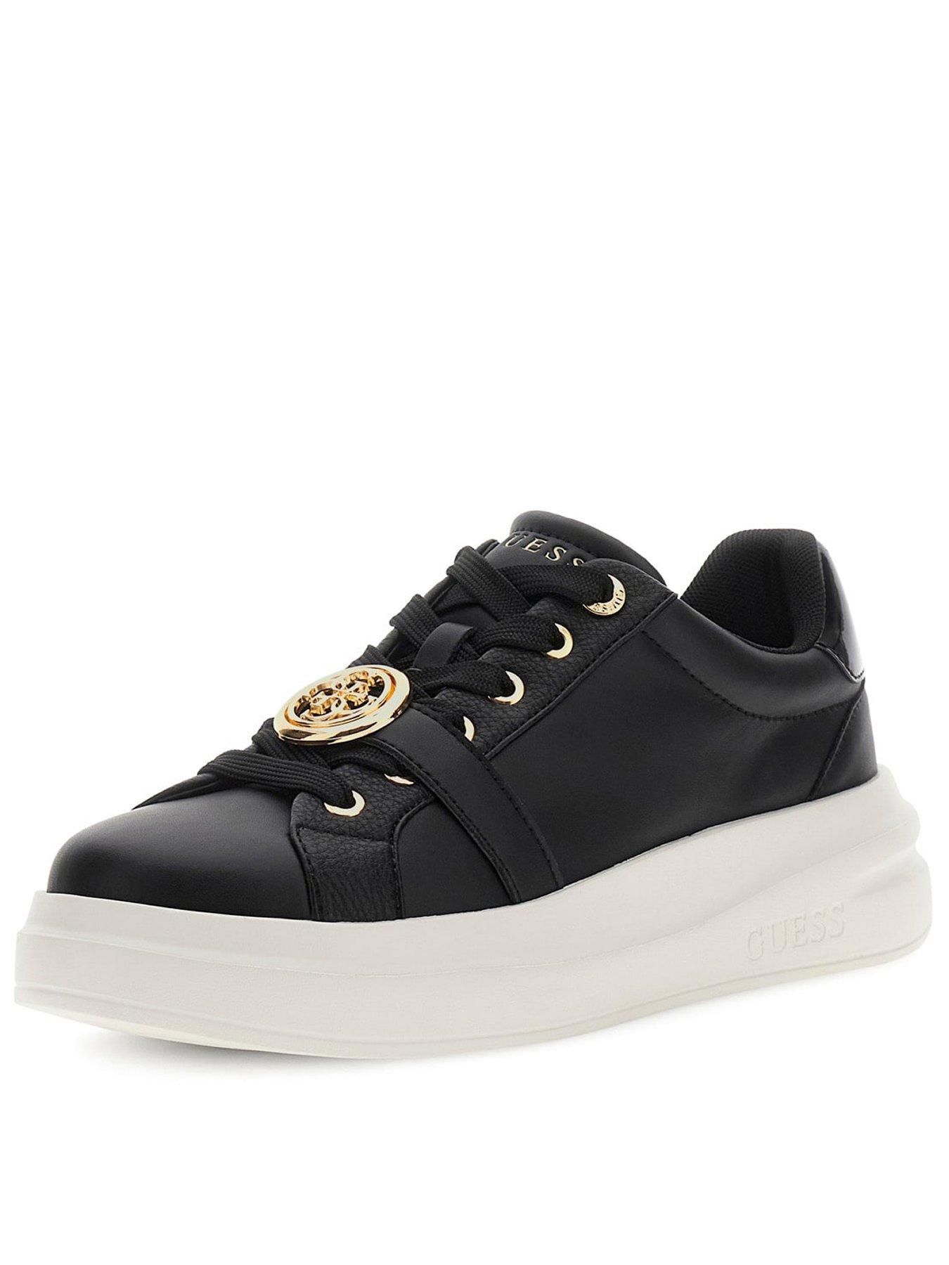 Image 1 of 6 of Guess Womens Erizo Platform Gold Tone Detail Trainers - Black