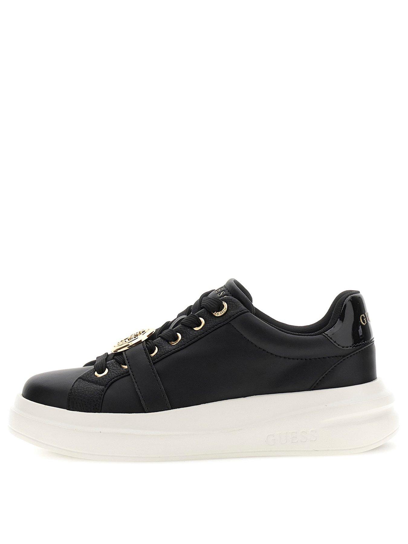 Image 2 of 6 of Guess Womens Erizo Platform Gold Tone Detail Trainers - Black