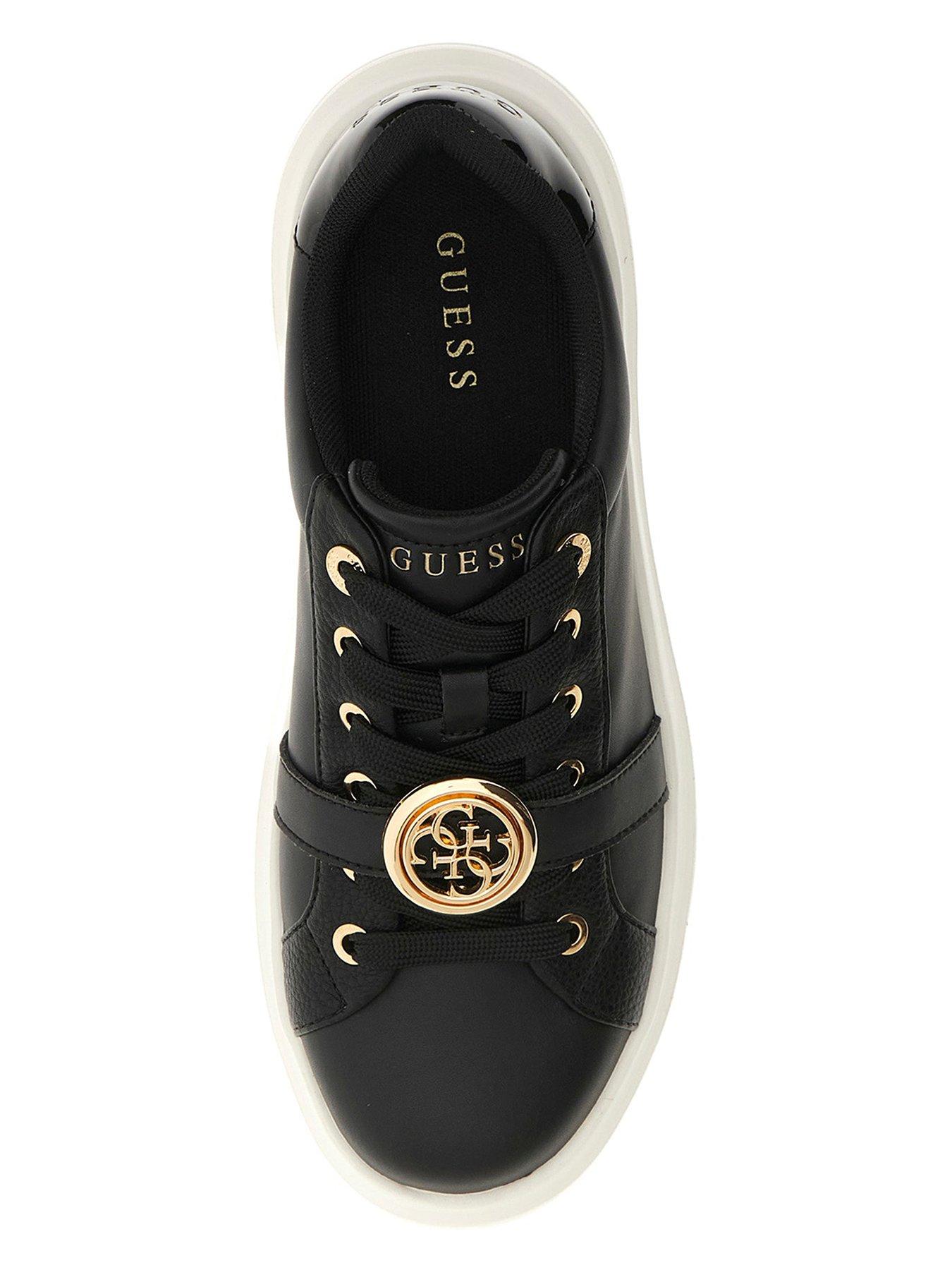 Image 4 of 6 of Guess Womens Erizo Platform Gold Tone Detail Trainers - Black