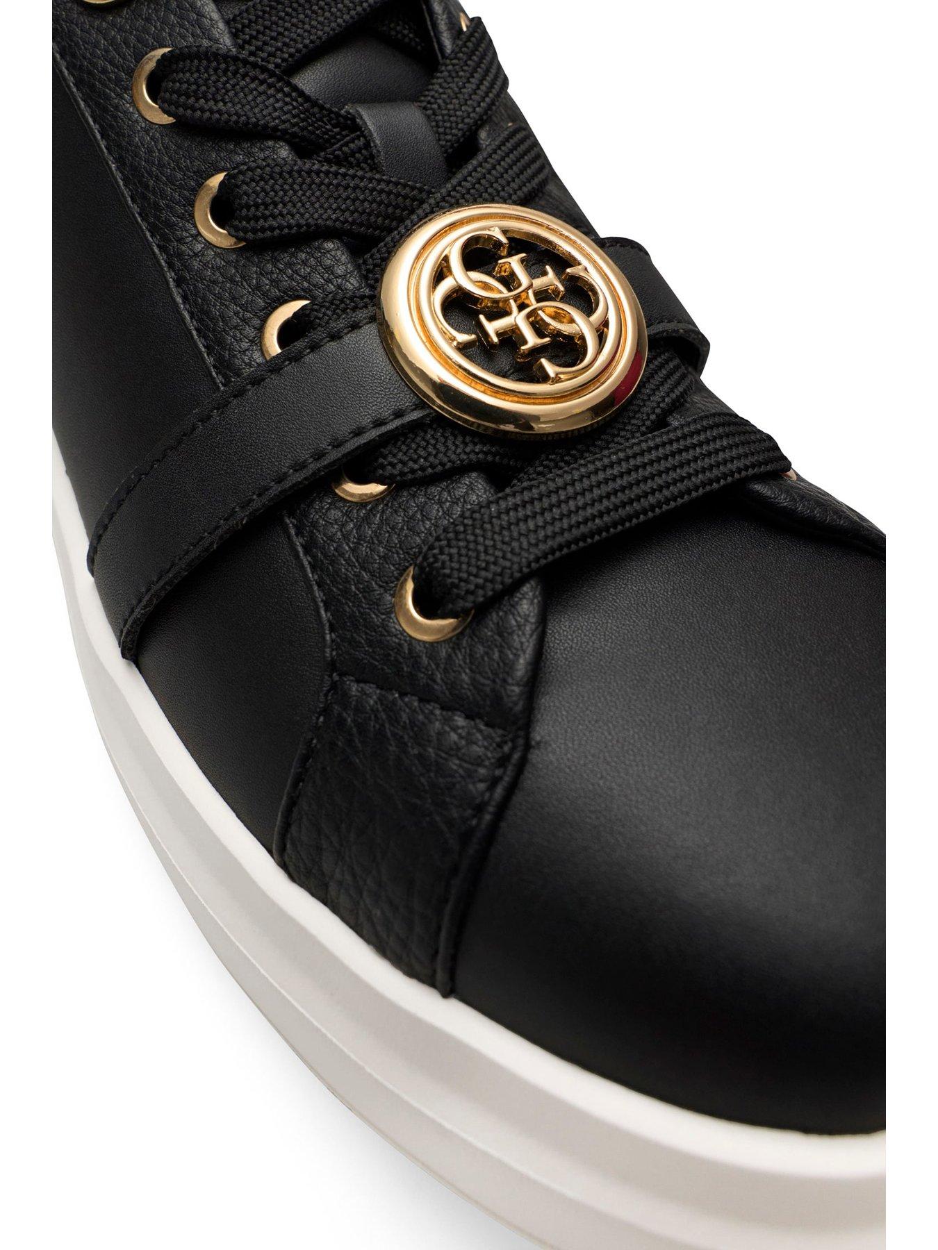 Image 6 of 6 of Guess Womens Erizo Platform Gold Tone Detail Trainers - Black