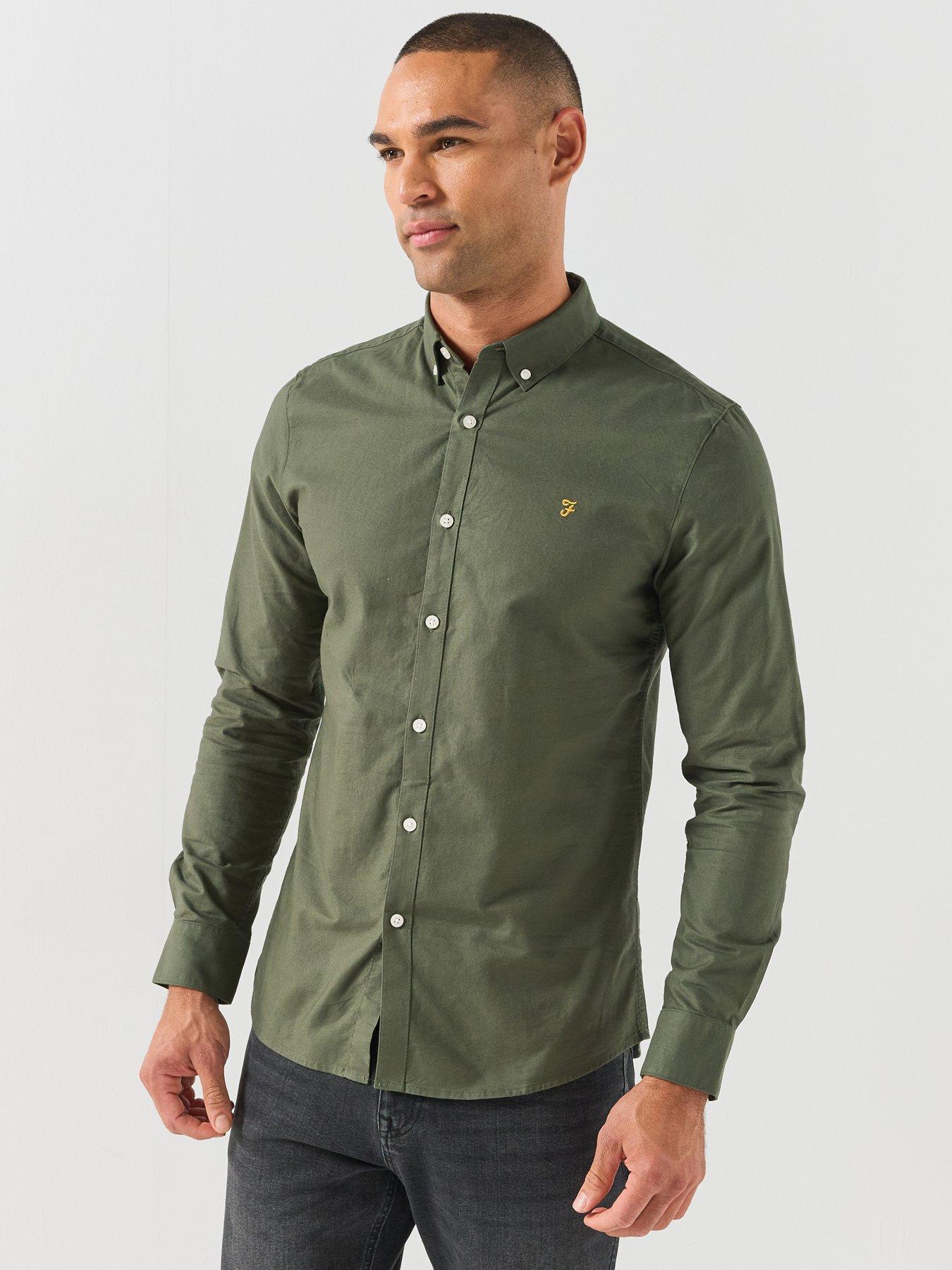 Image 1 of 5 of Farah Mens Brewer Slim Fit Oxford Long Sleeve Shirt - Green