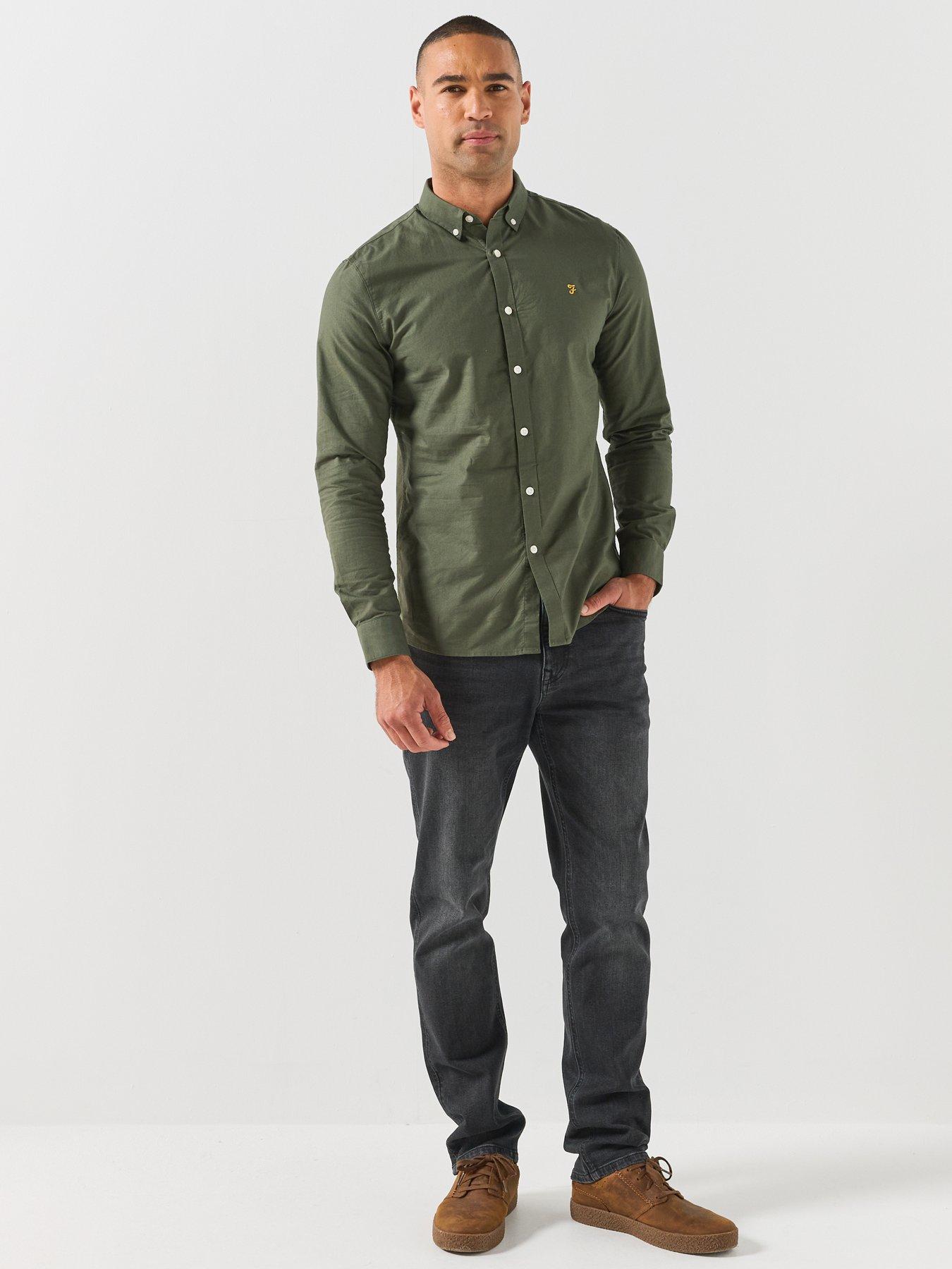 Image 3 of 5 of Farah Mens Brewer Slim Fit Oxford Long Sleeve Shirt - Green