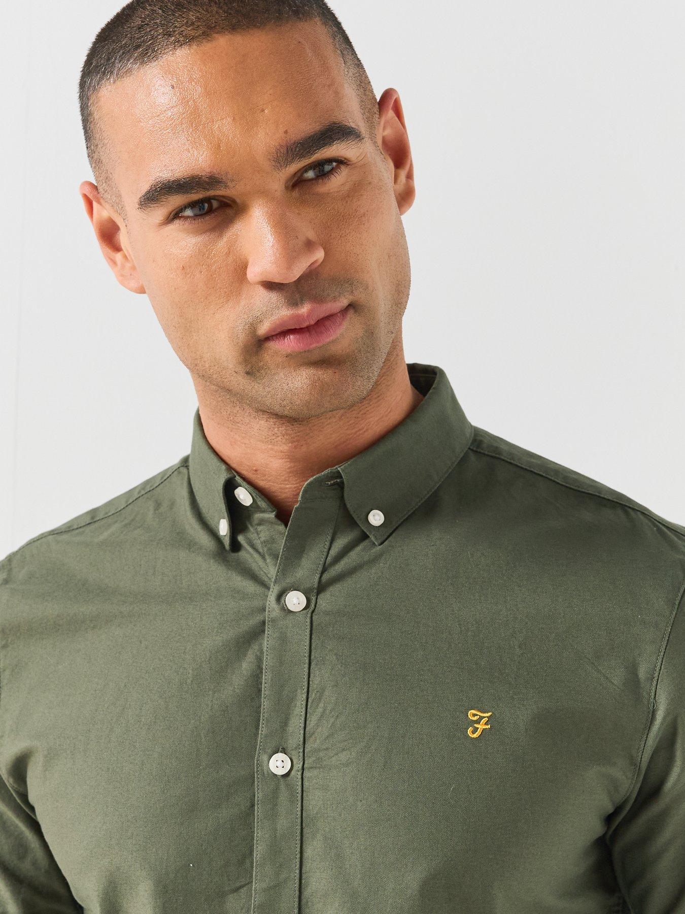 Image 4 of 5 of Farah Mens Brewer Slim Fit Oxford Long Sleeve Shirt - Green
