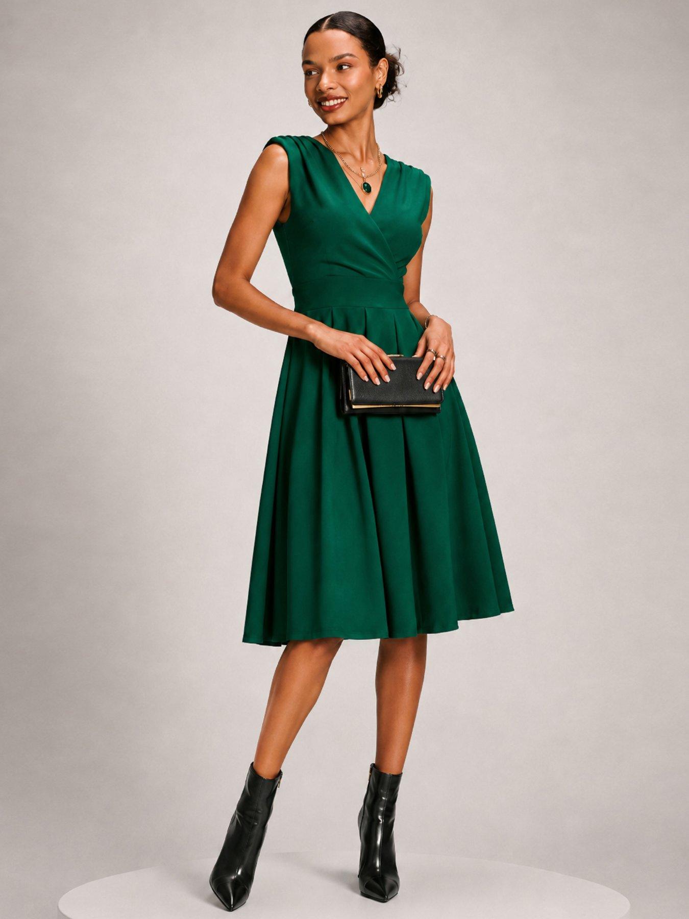 Image 1 of 7 of Jolie Moi Plain Sleeveless Midi Dress - Green