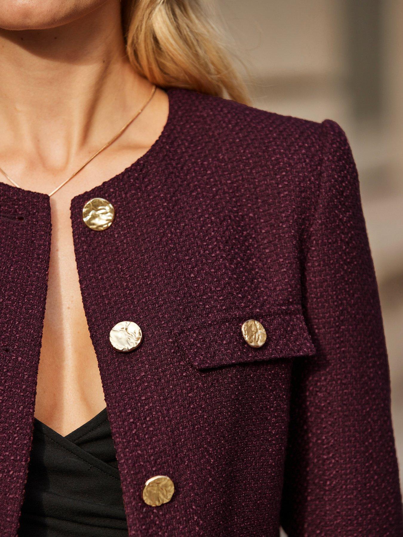 Image 4 of 6 of Sosandar Burgundy Boucle Collarless Jacket