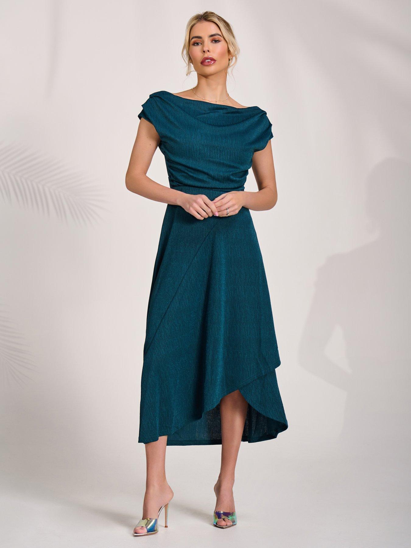 Image 1 of 7 of Jolie Moi Draped Jersey Cowl Neck Midi Dress - Green