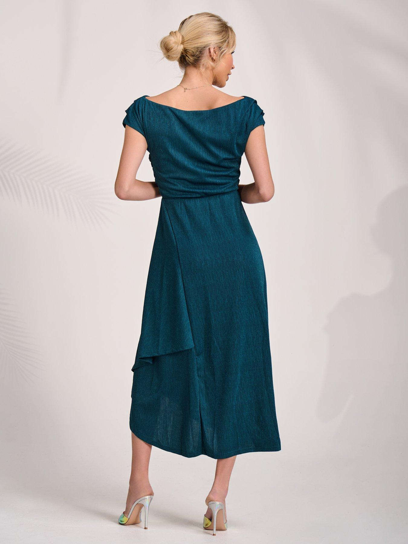Image 2 of 7 of Jolie Moi Draped Jersey Cowl Neck Midi Dress - Green