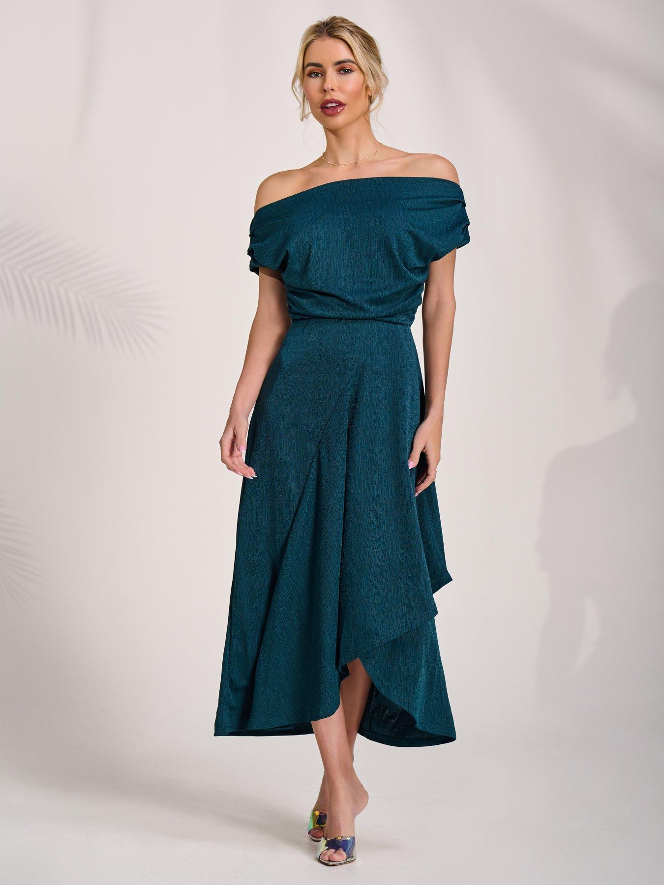 Image 3 of 7 of Jolie Moi Draped Jersey Cowl Neck Midi Dress - Green