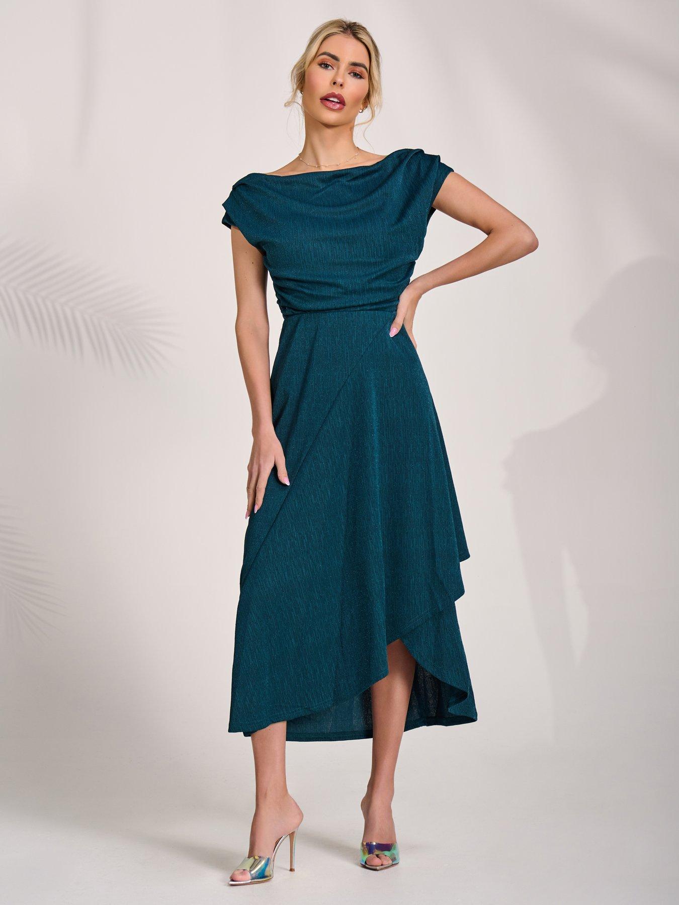 Image 5 of 7 of Jolie Moi Draped Jersey Cowl Neck Midi Dress - Green