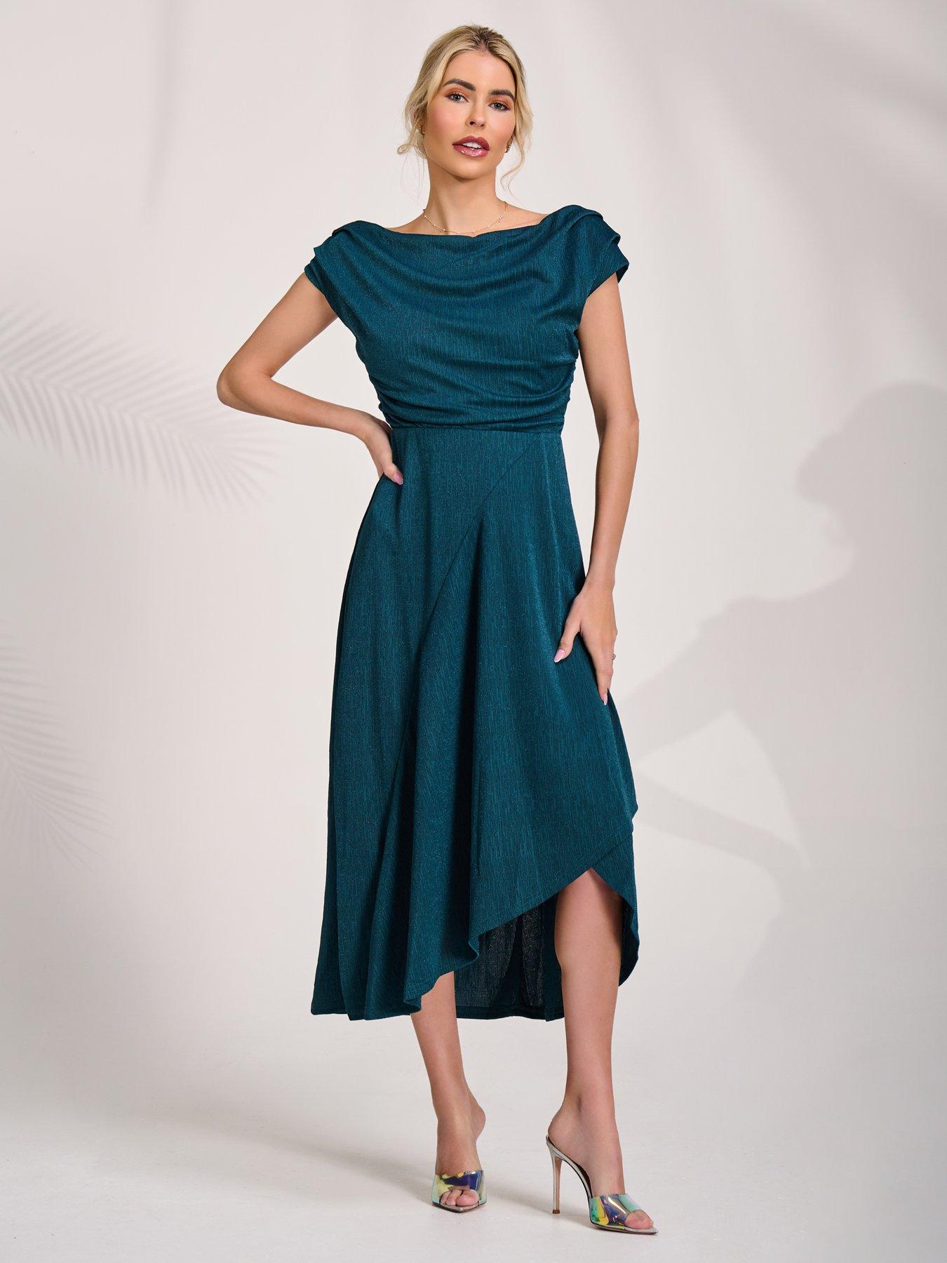 Image 6 of 7 of Jolie Moi Draped Jersey Cowl Neck Midi Dress - Green
