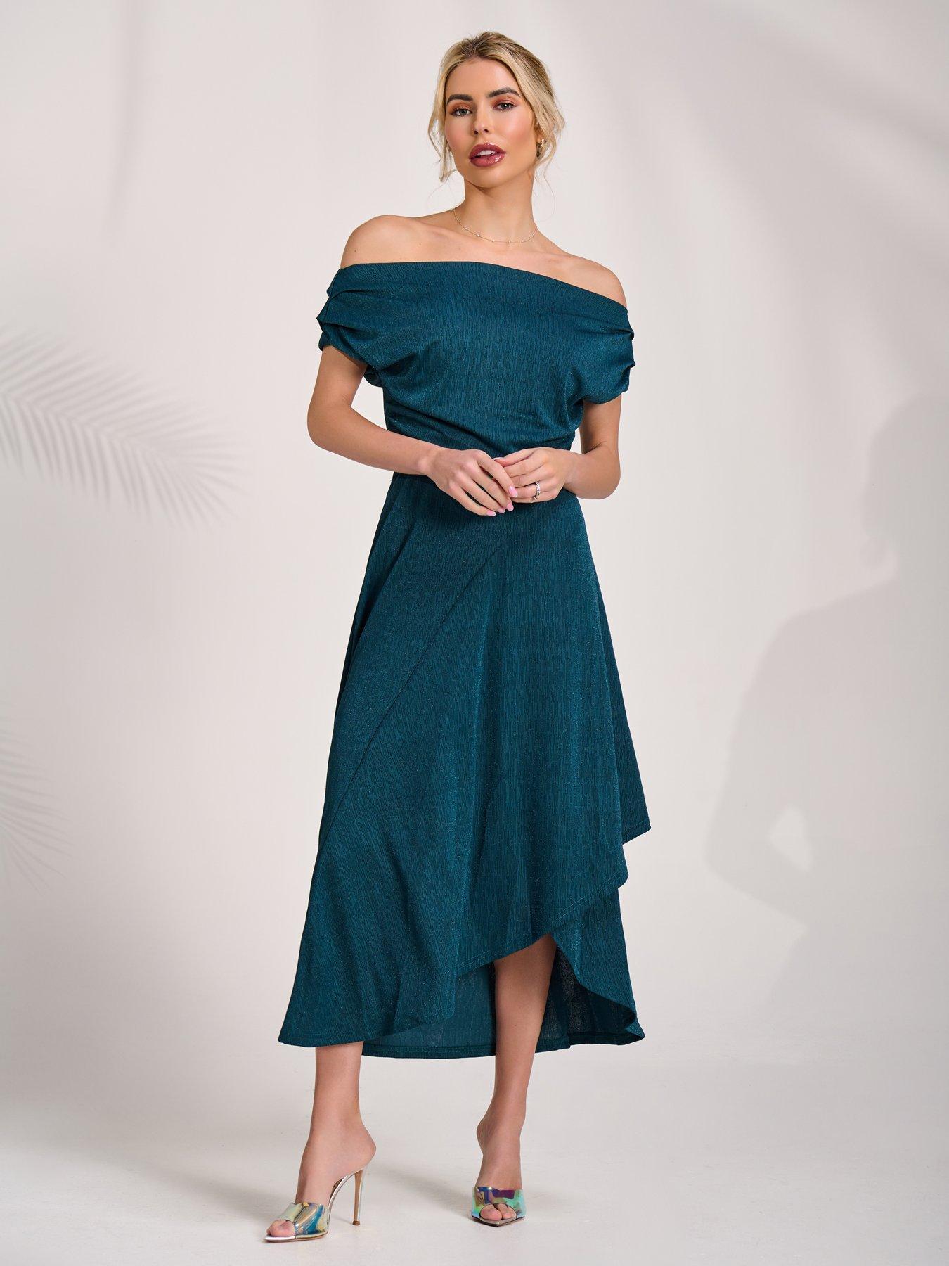 Image 7 of 7 of Jolie Moi Draped Jersey Cowl Neck Midi Dress - Green