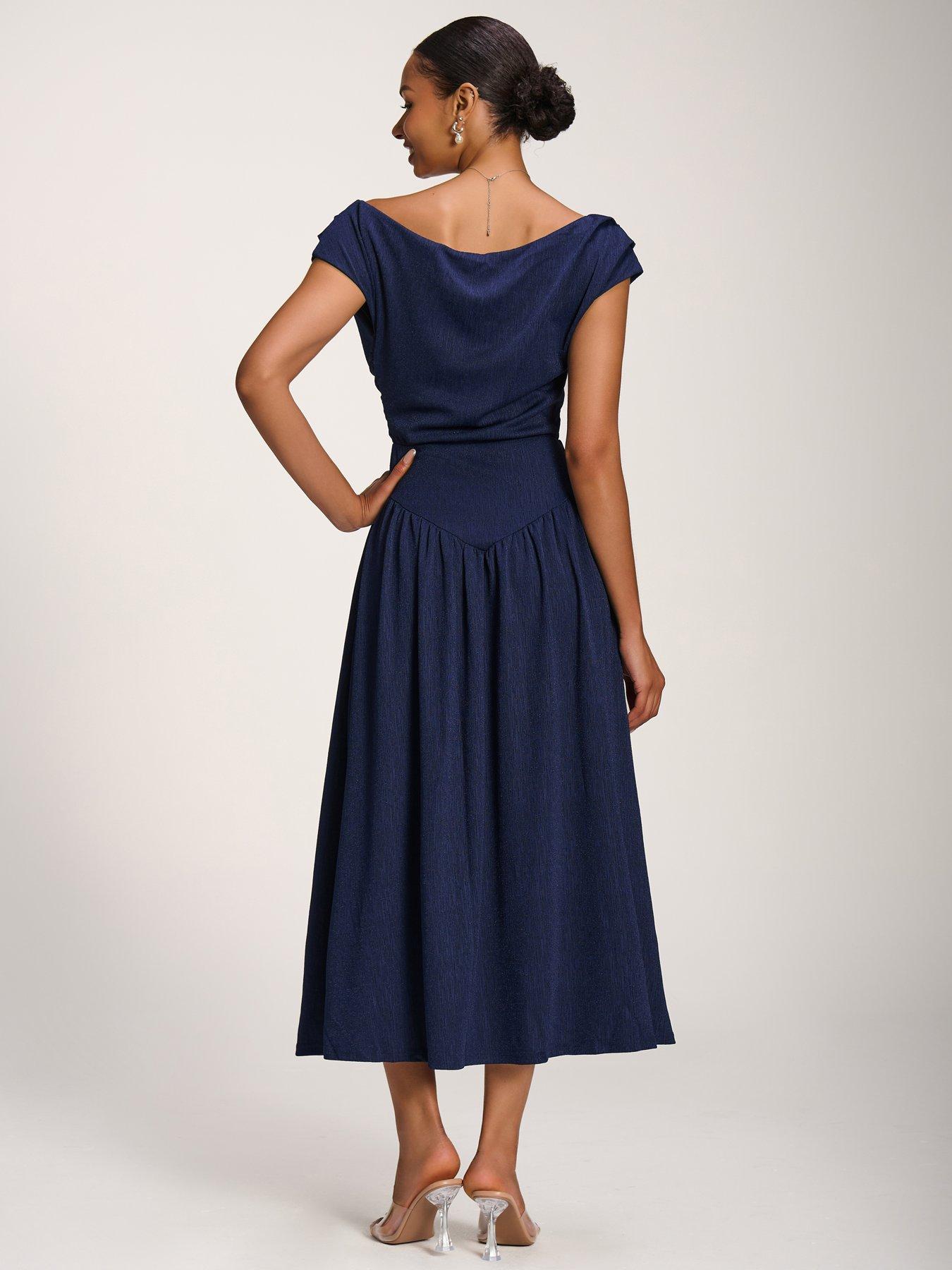 Image 2 of 7 of Jolie Moi Asymmetric Neckline Midaxi Dress - Navy