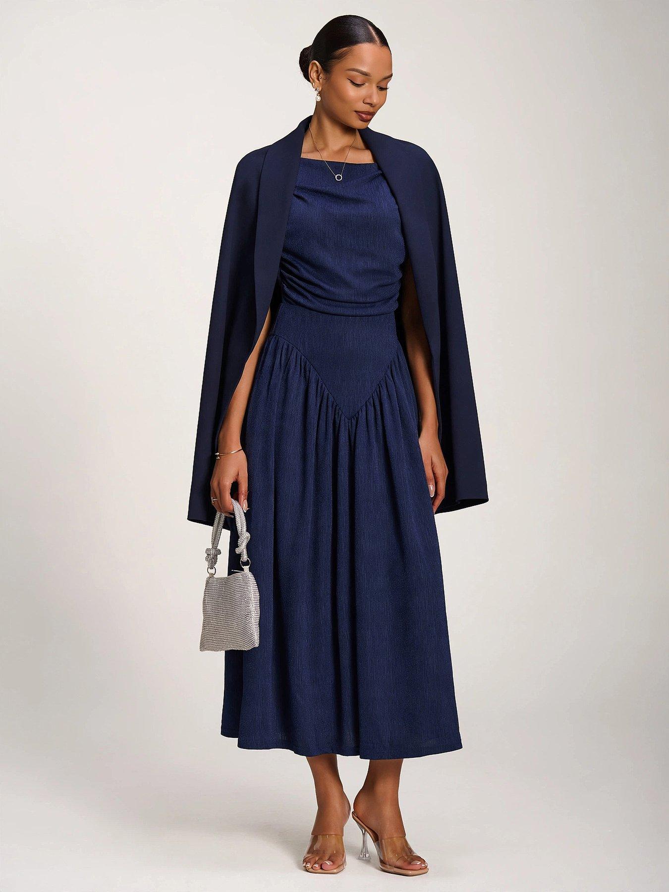 Image 3 of 7 of Jolie Moi Asymmetric Neckline Midaxi Dress - Navy