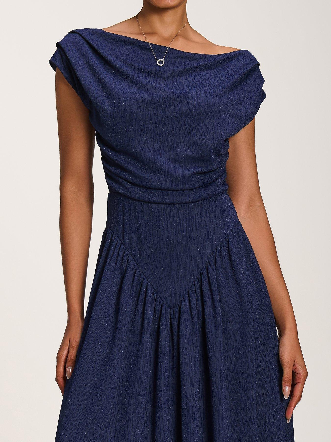 Image 4 of 7 of Jolie Moi Asymmetric Neckline Midaxi Dress - Navy