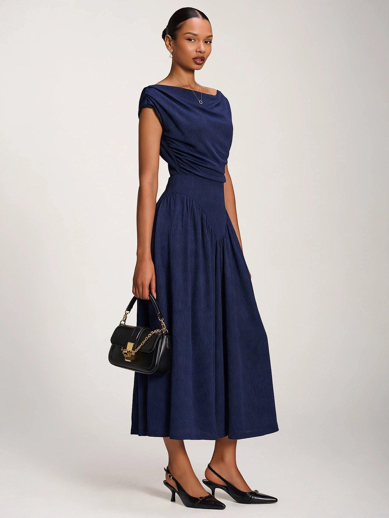 Image 7 of 7 of Jolie Moi Asymmetric Neckline Midaxi Dress - Navy