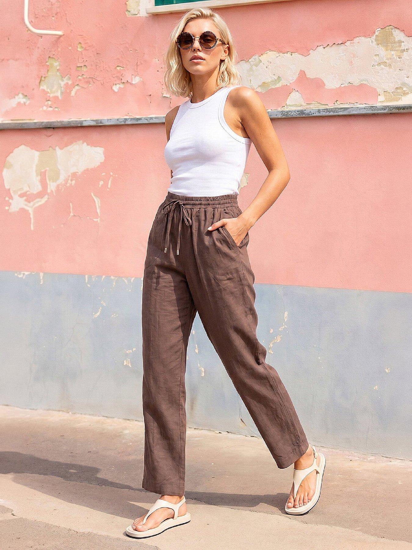 Roman Petite Drawstring Trousers, Brown, Size 10, Women