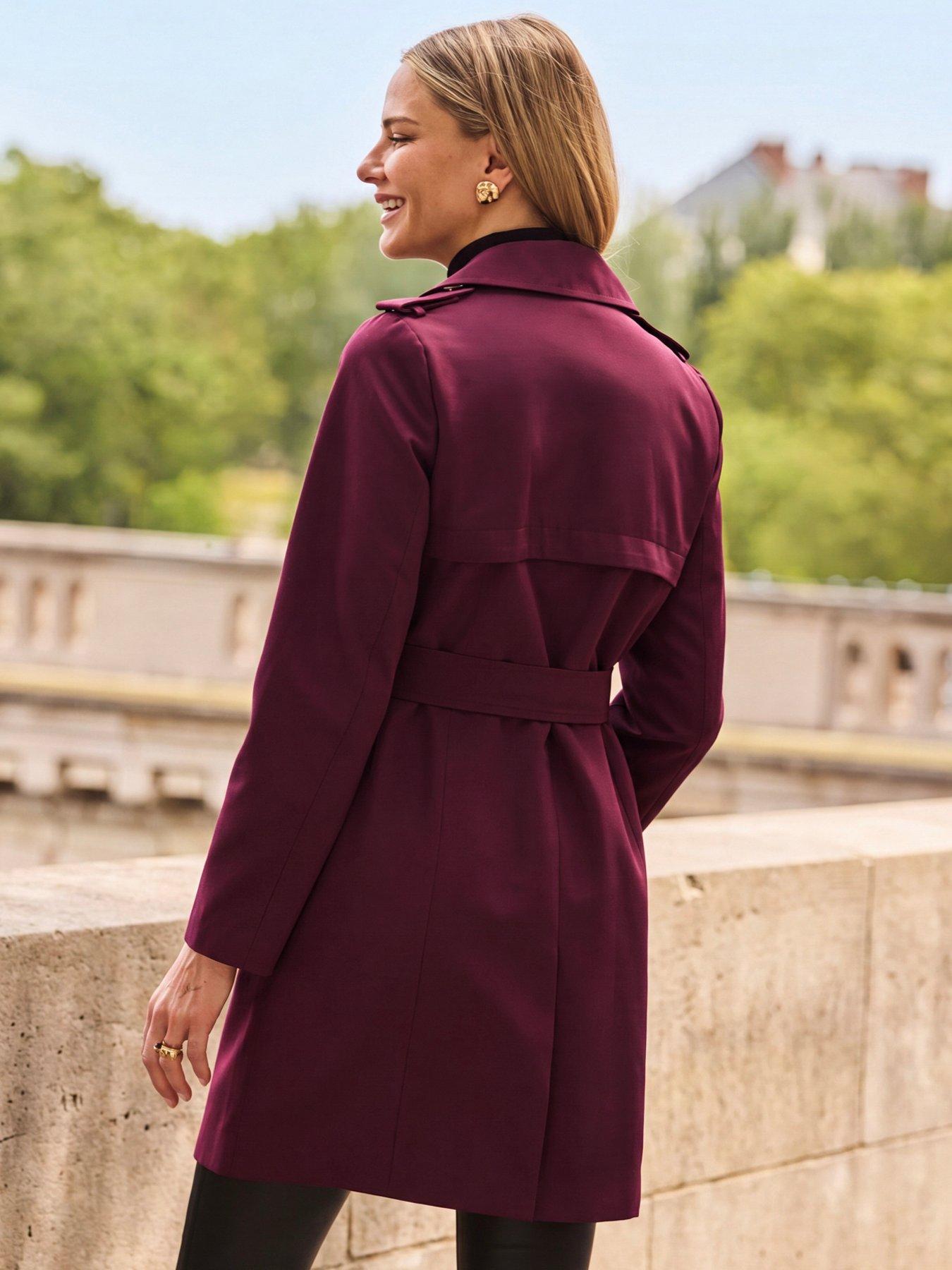 Image 2 of 6 of Sosandar Double Breasted Trench Coat With Pockets - Burgundy