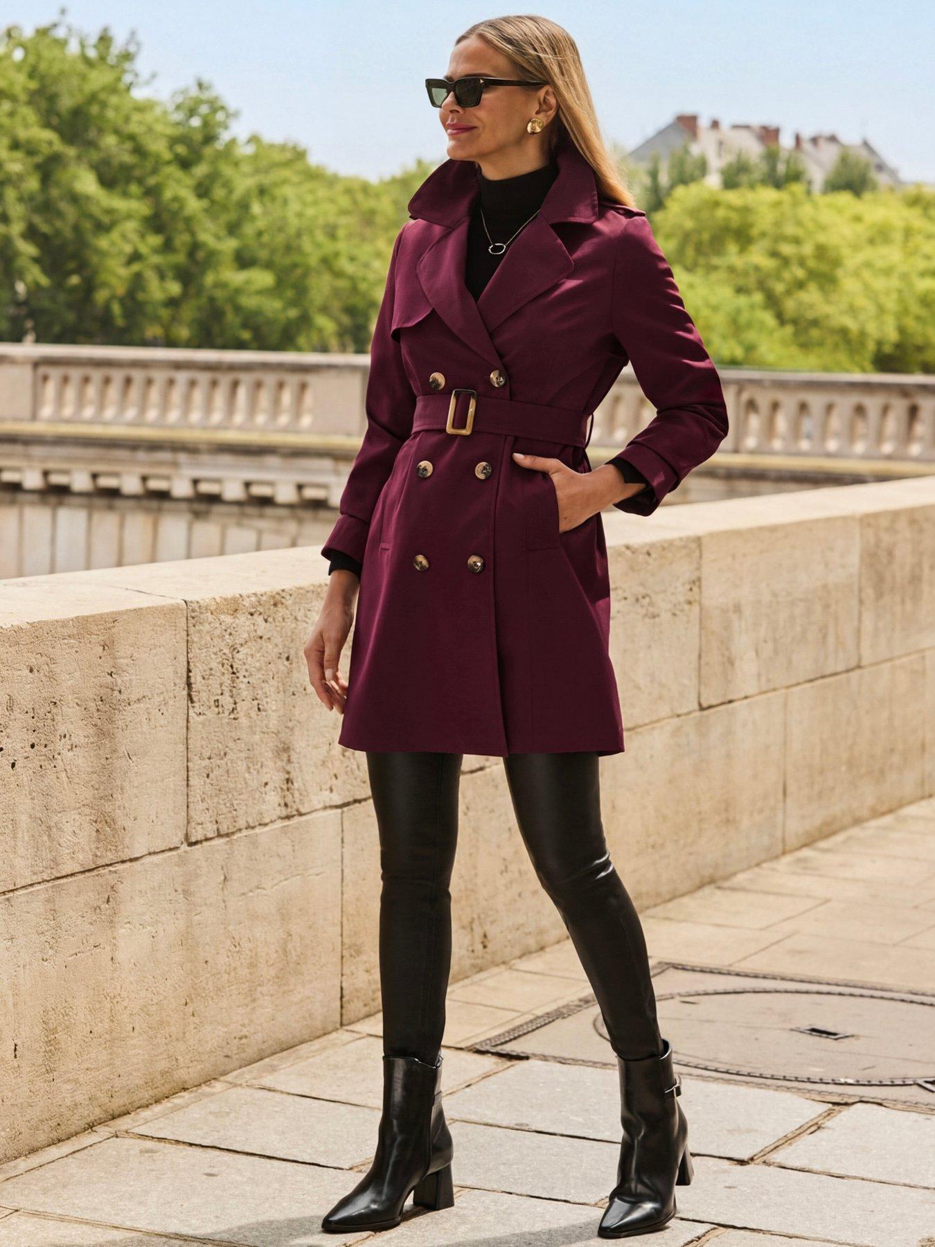 Image 4 of 6 of Sosandar Double Breasted Trench Coat With Pockets - Burgundy