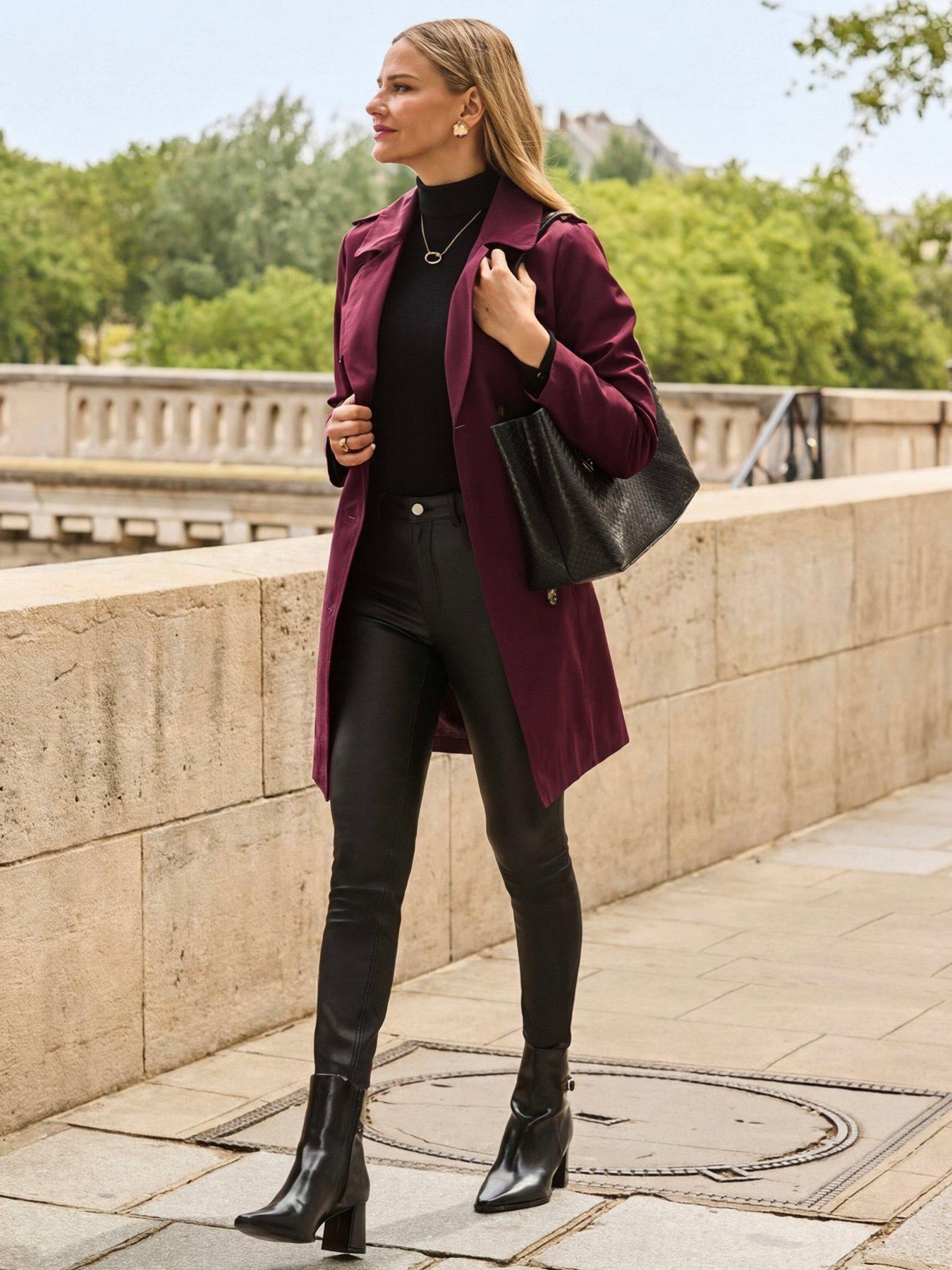 Image 6 of 6 of Sosandar Double Breasted Trench Coat With Pockets - Burgundy
