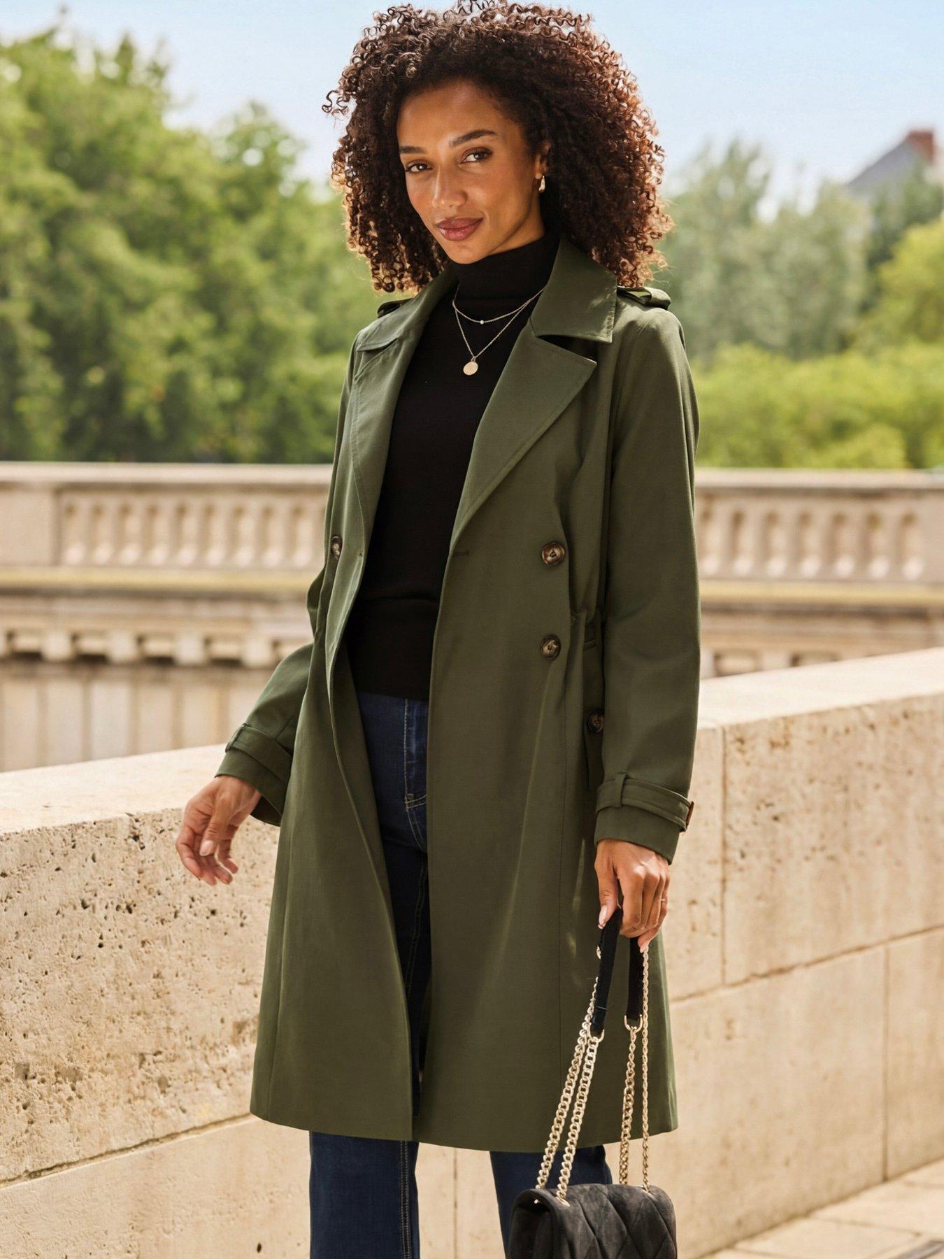 Image 1 of 6 of Sosandar Cinched Waist Trench Coat - Green