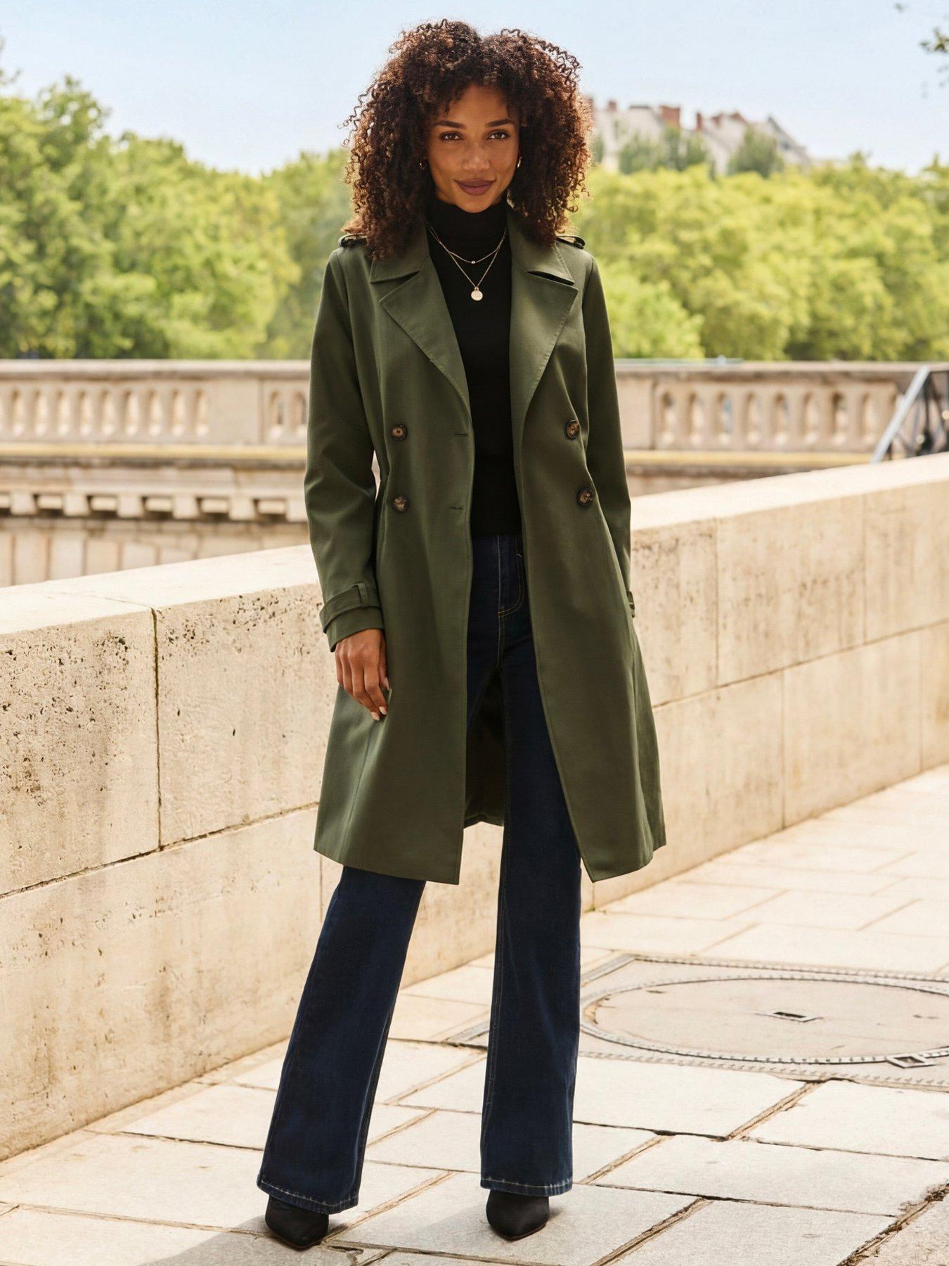 Image 2 of 6 of Sosandar Cinched Waist Trench Coat - Green