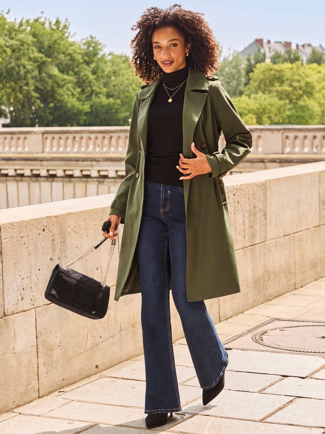 Image 3 of 6 of Sosandar Cinched Waist Trench Coat - Green