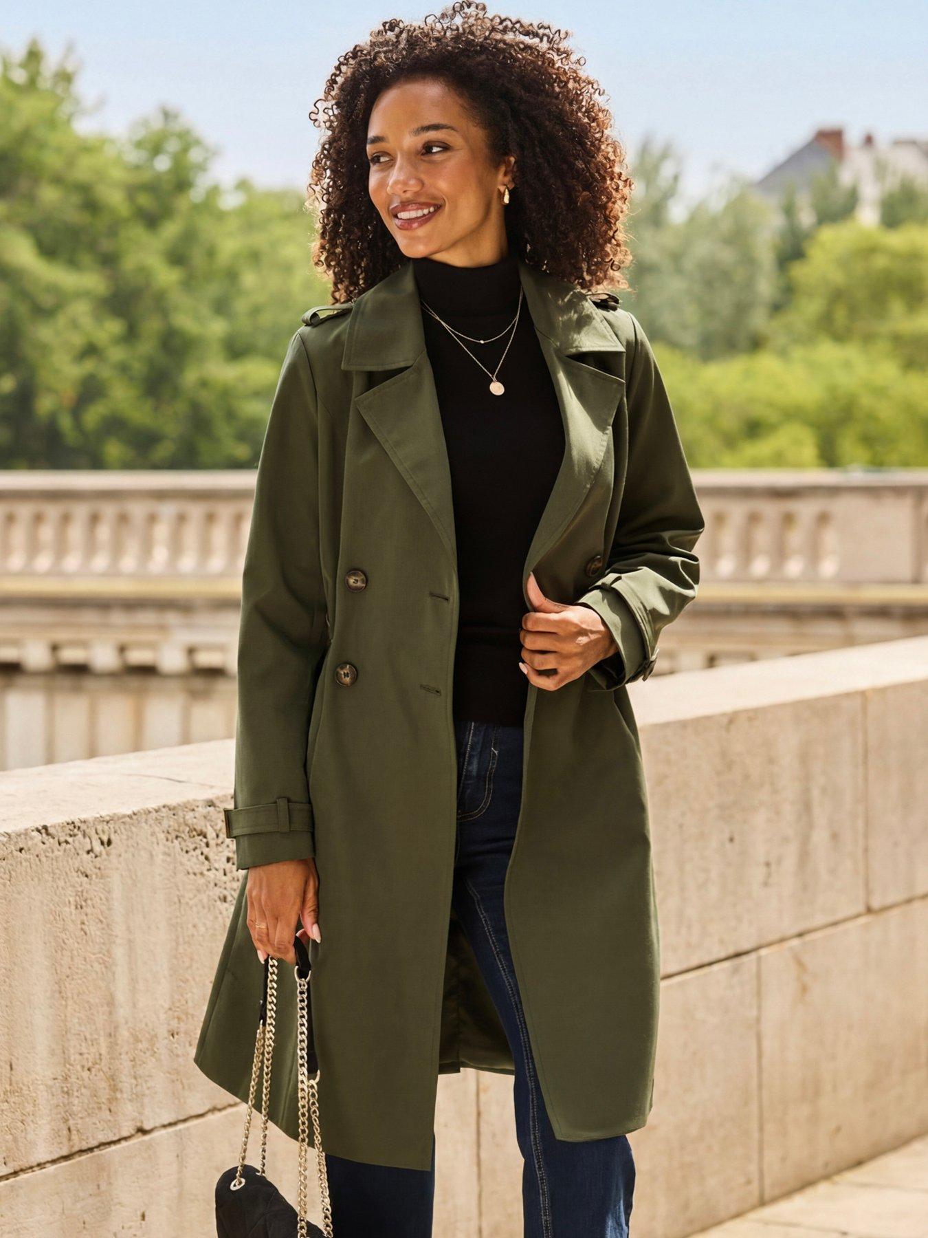 Image 4 of 6 of Sosandar Cinched Waist Trench Coat - Green