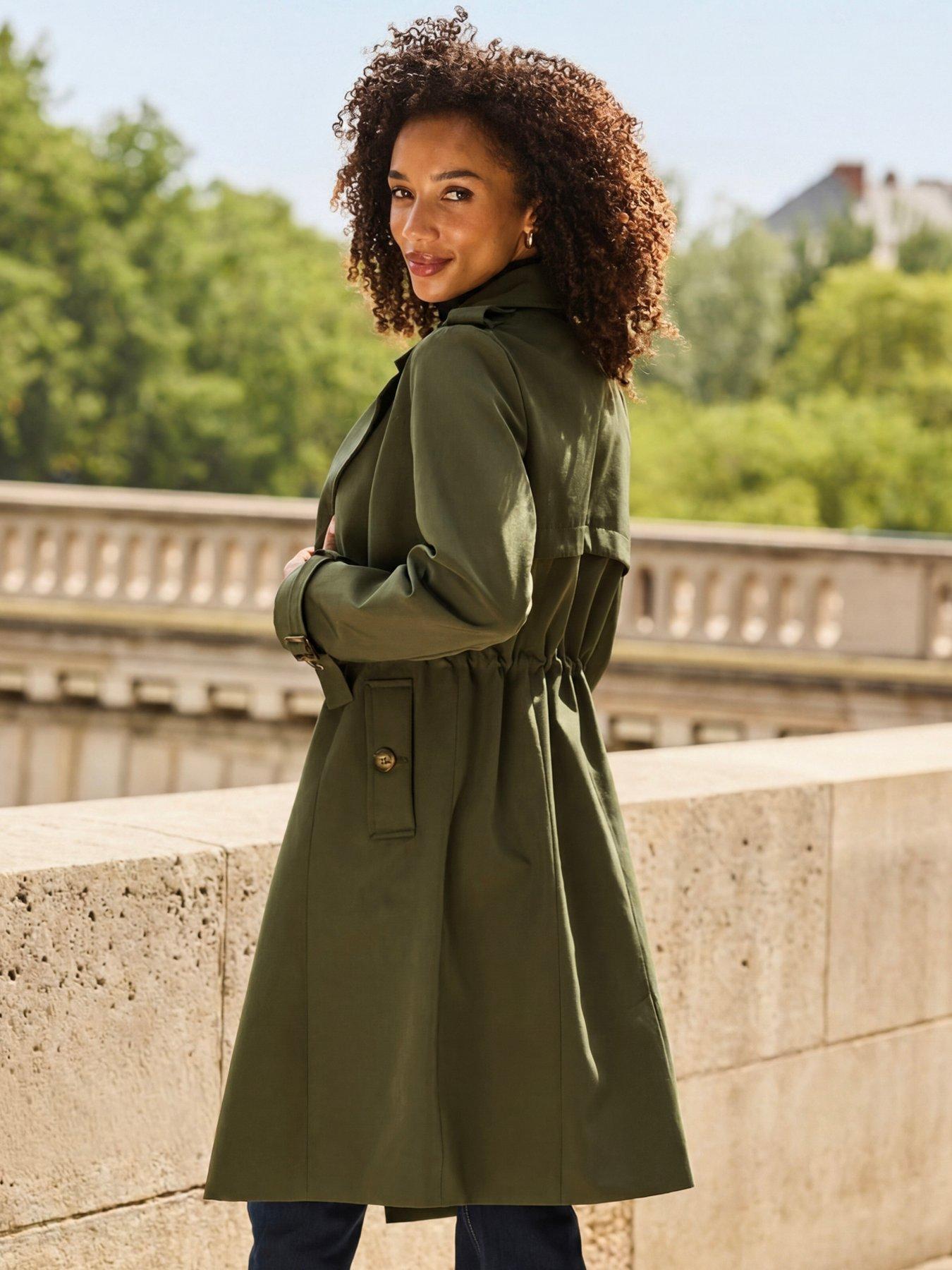Image 5 of 6 of Sosandar Cinched Waist Trench Coat - Green