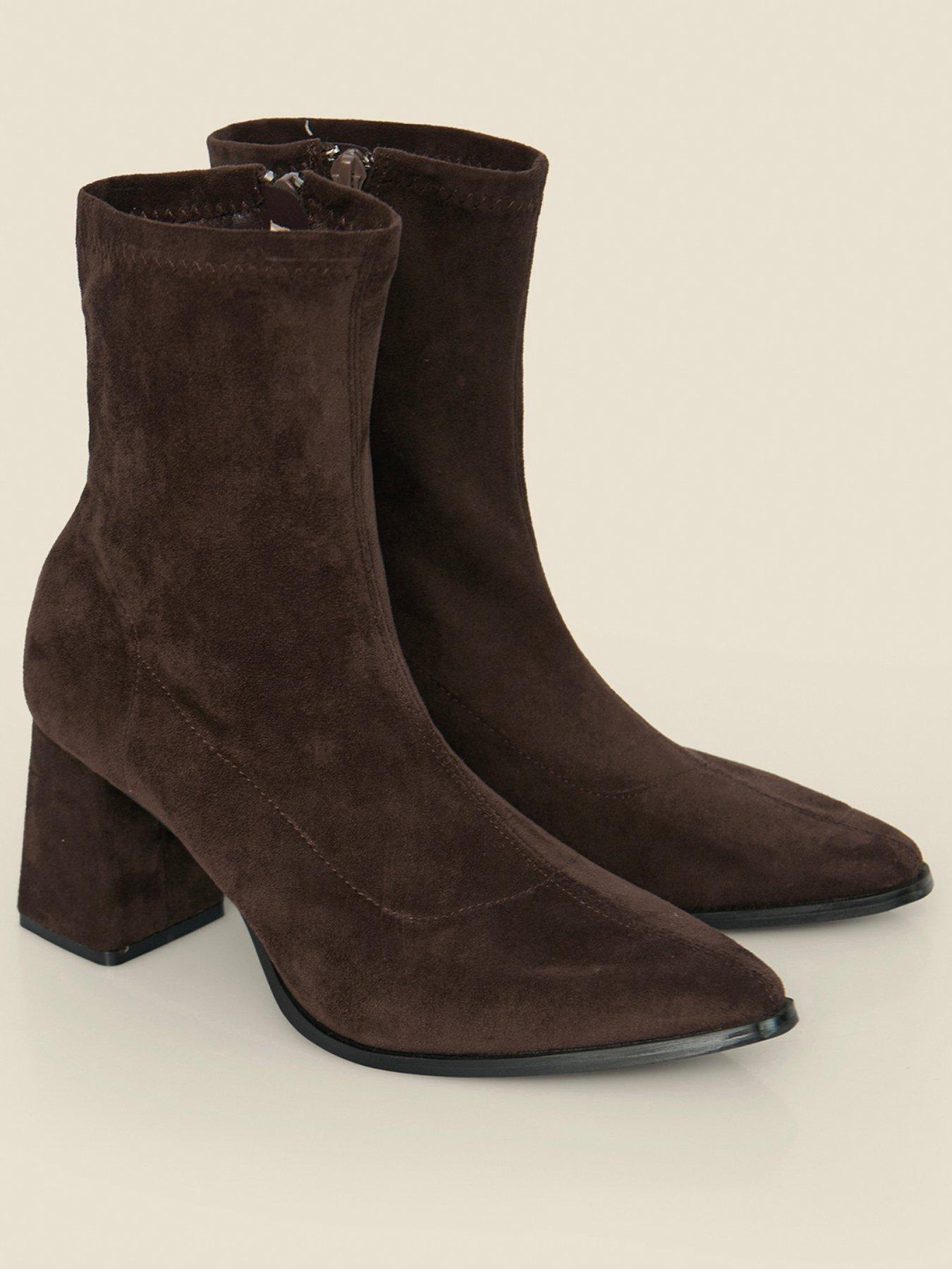 Image 2 of 4 of Sosandar Faux Suede Block Heel Ankle Boots - Brown